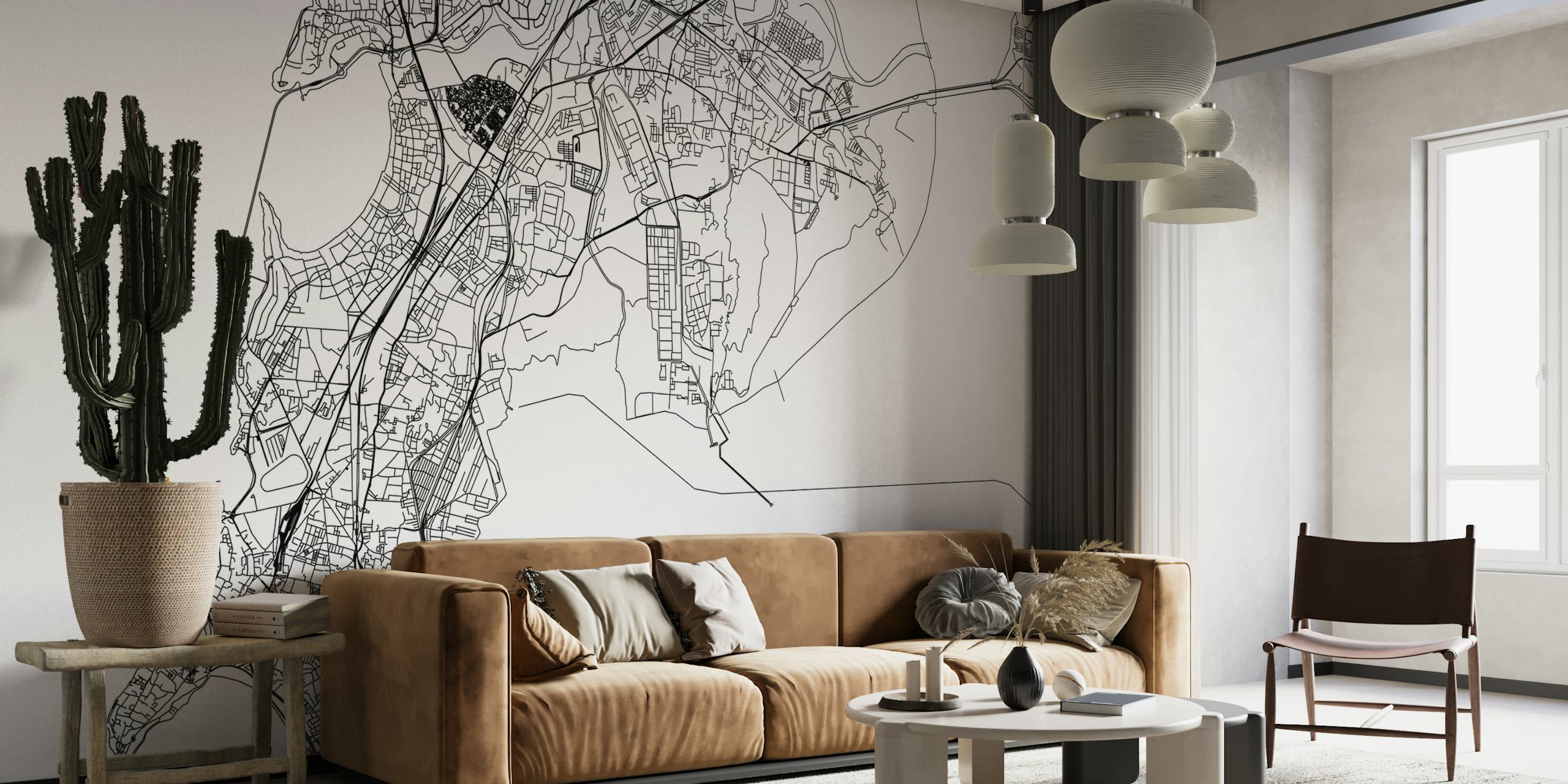 Black and white city map with roads and landmarks wallpaper