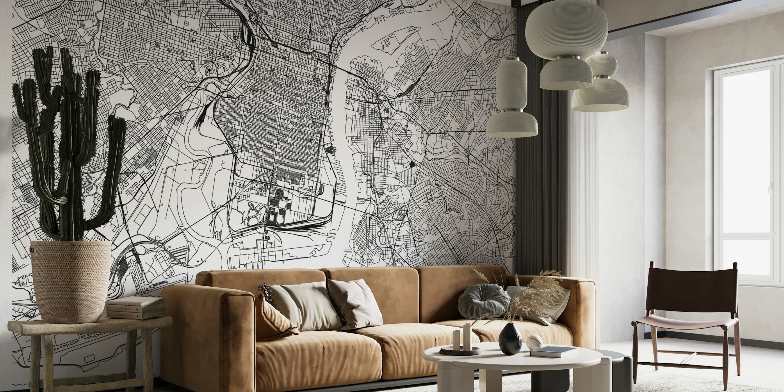 Unique Philadelphia City Map Wallpaper showcasing intricate map design