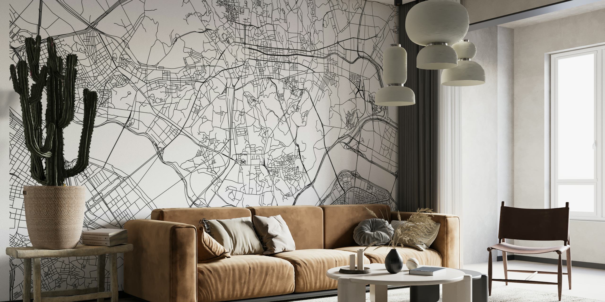 Stylized black and white map of Seoul for wall mural