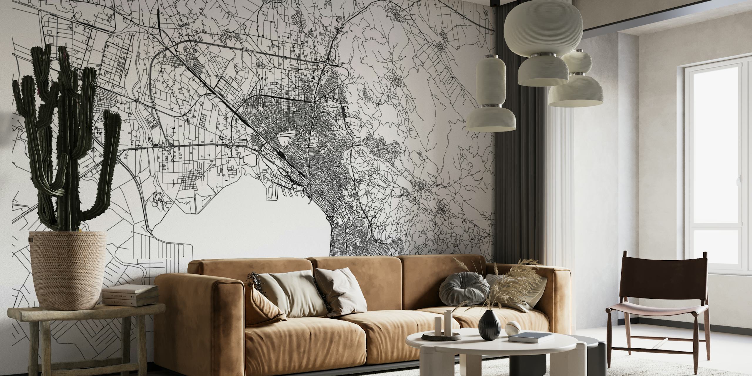 Black and white city map wallpaper of Thessaloniki