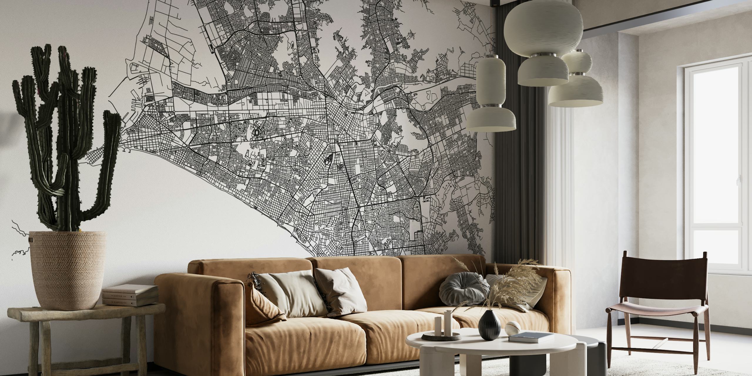 Black and white detailed map of Lima for wall mural