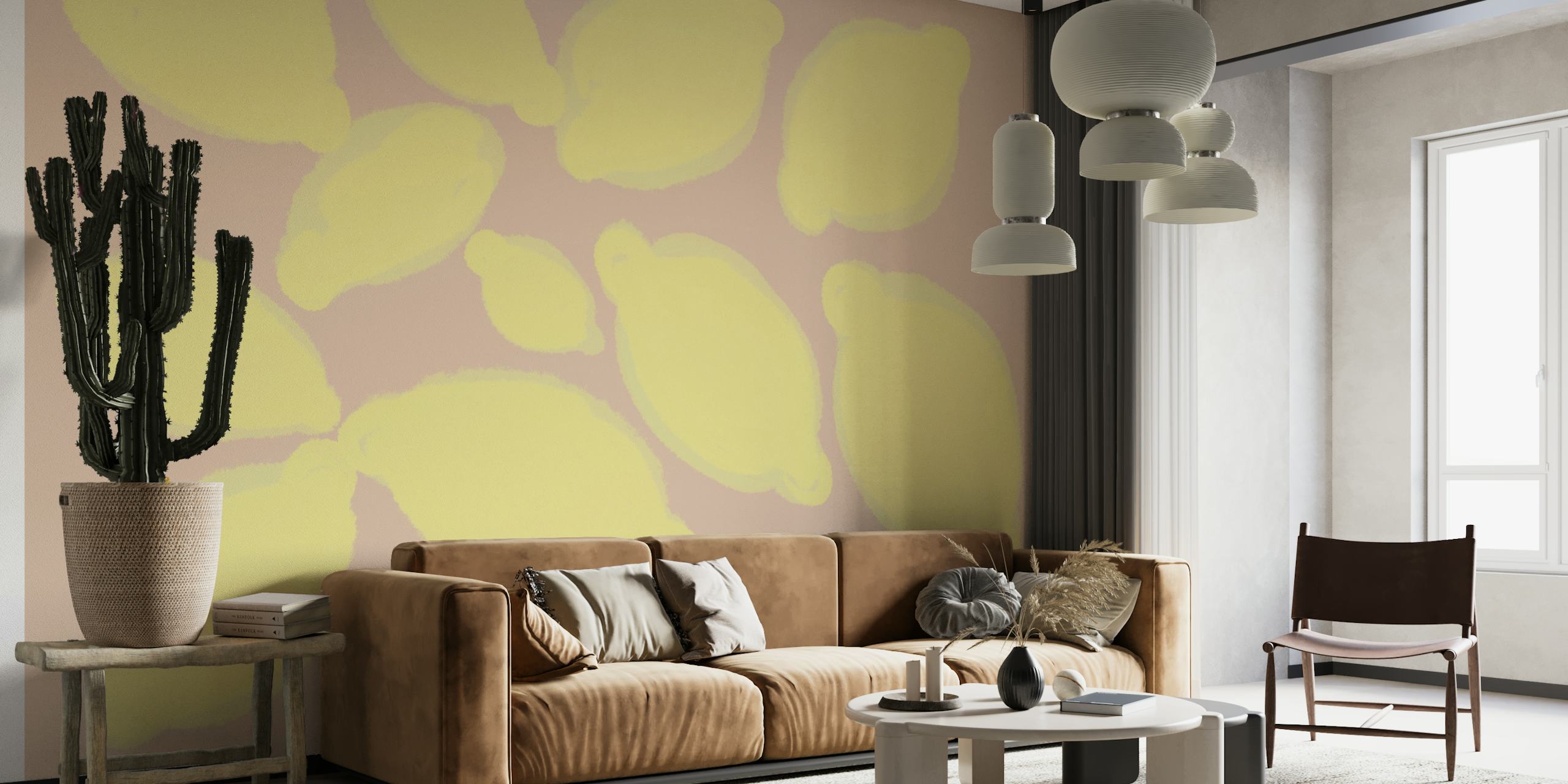 Illustrated lemons pattern on a warm background wall mural