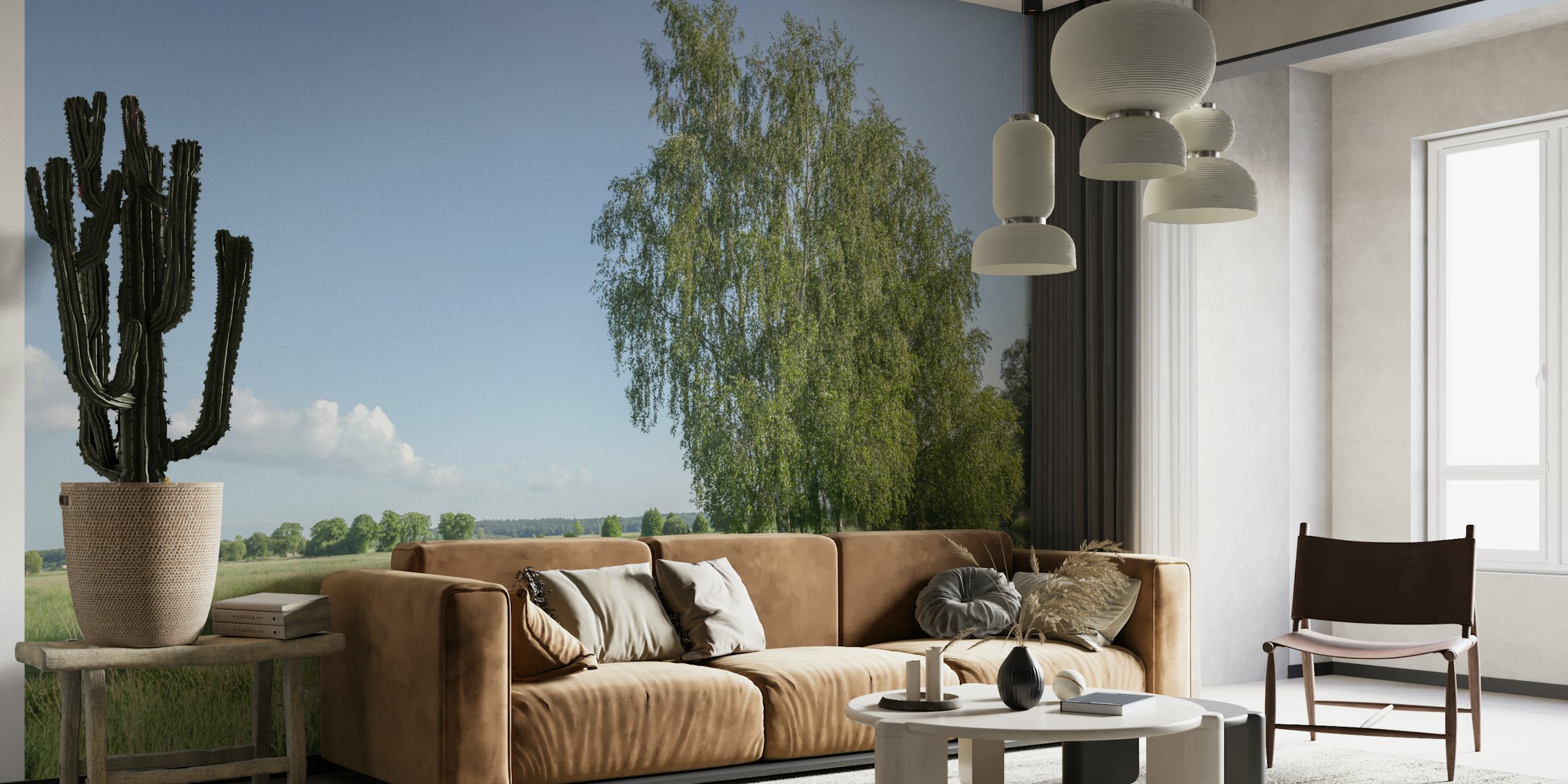 Green landscape with trees and a path wallpaper