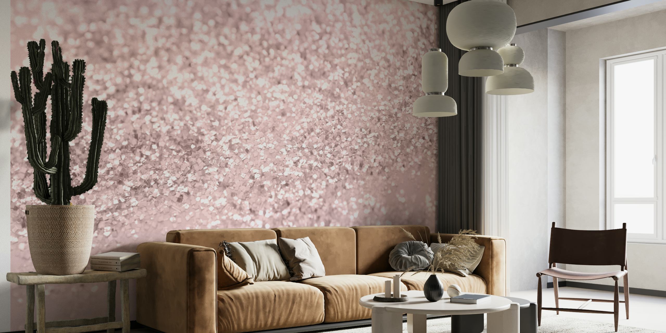 Blush sparkling glitter overlay on soft pink background wallpaper