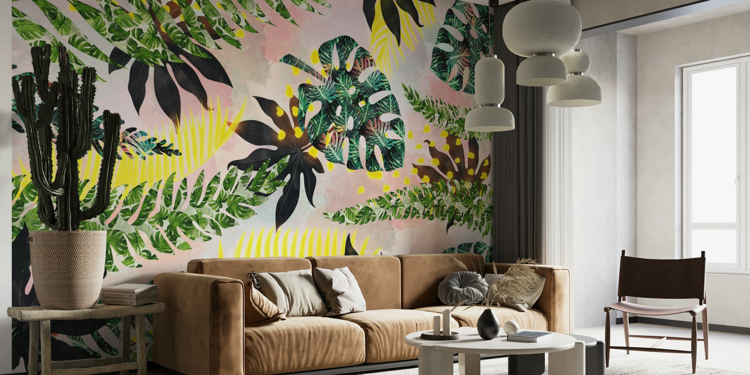 Tropical jungle art wallpaper