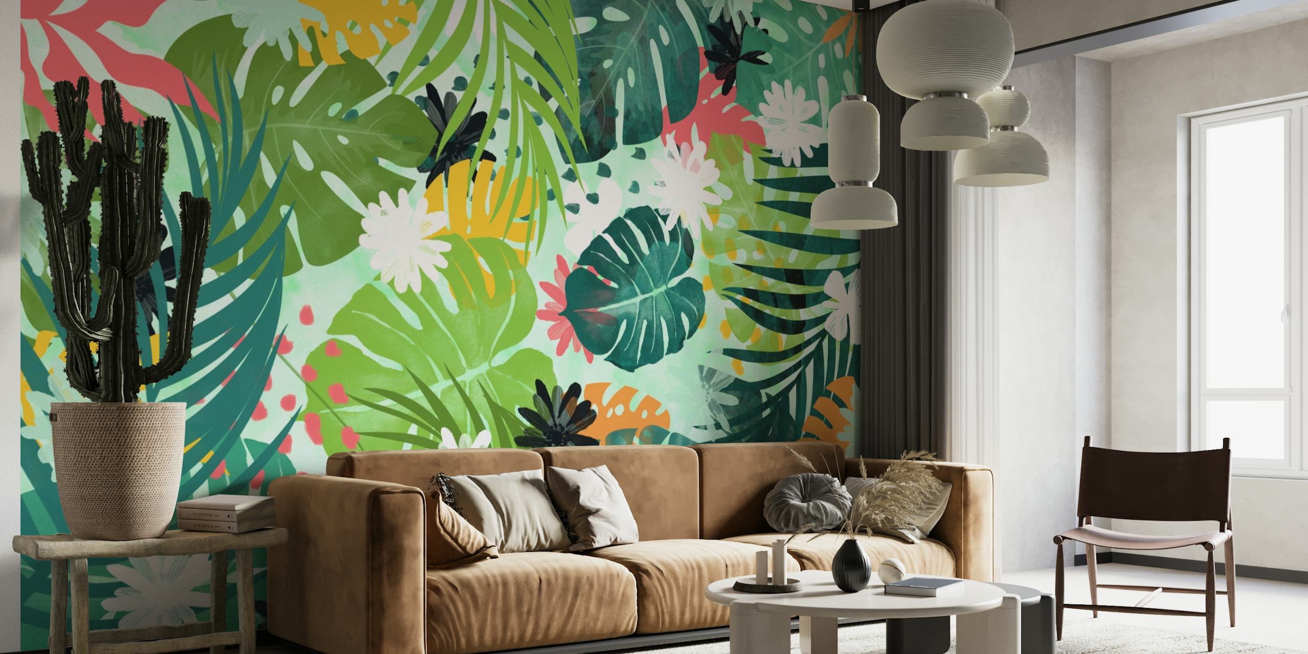 Tropical jungle wall art behang