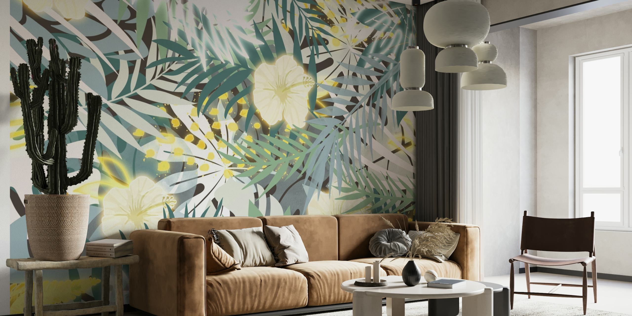 Blooming tropical wall wallpaper