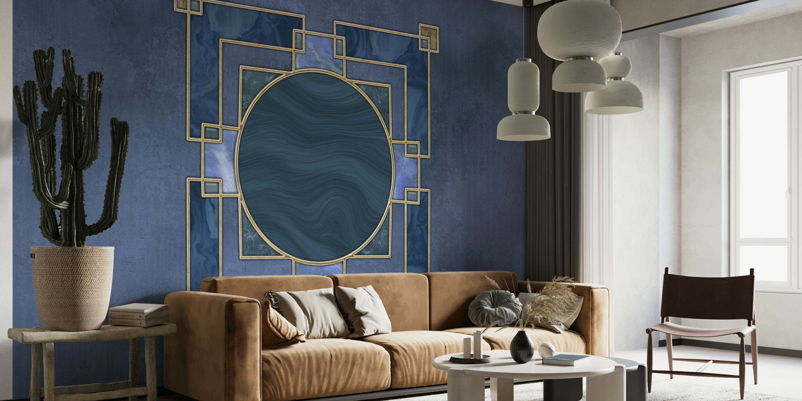 Navy and gold geometric pattern Art Deco wallpaper
