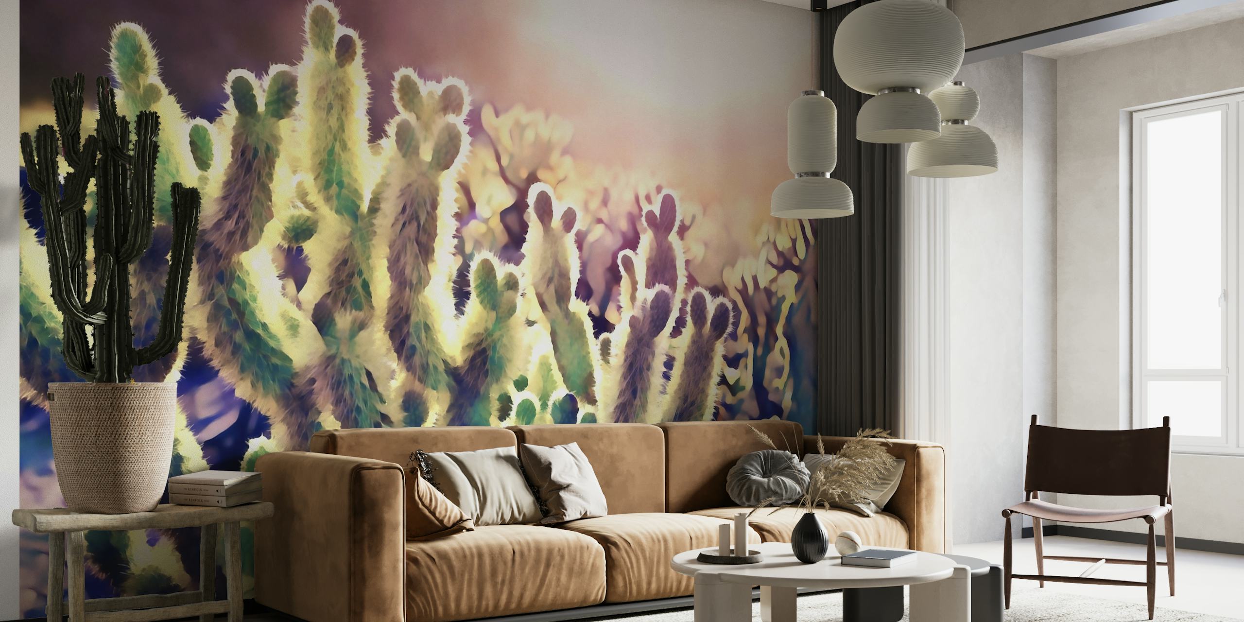 Sunset Desert Cacti papel pintado
