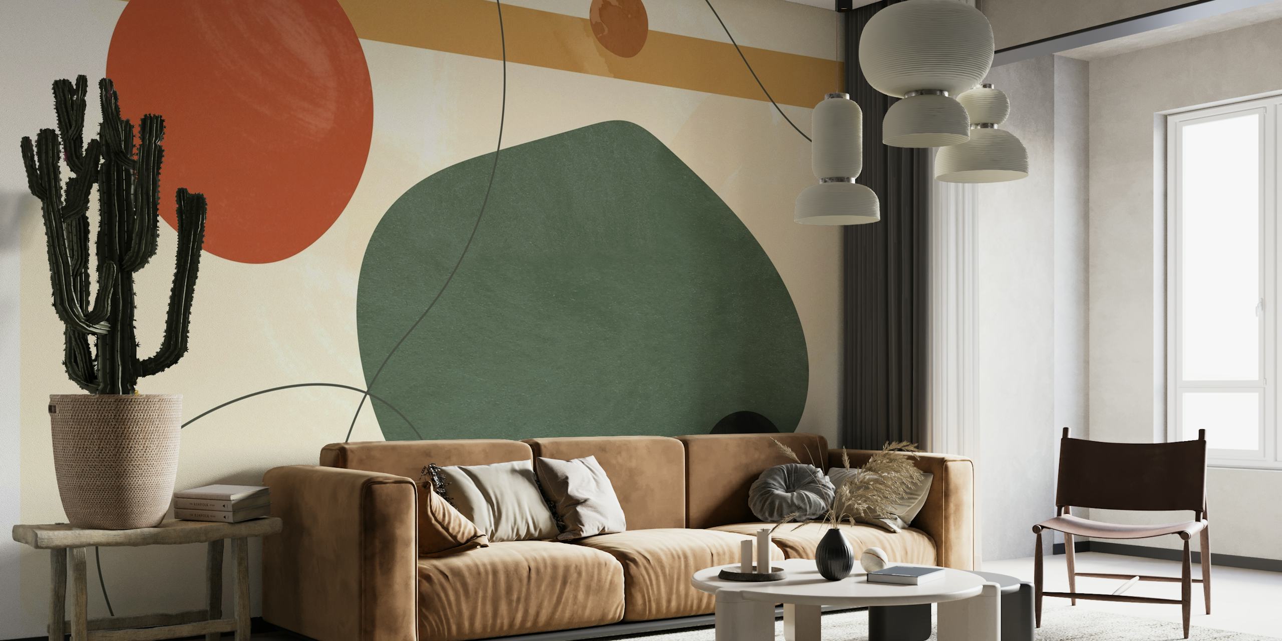 Art Deco Mid Century wall mural with geometric shapes and earthy tones