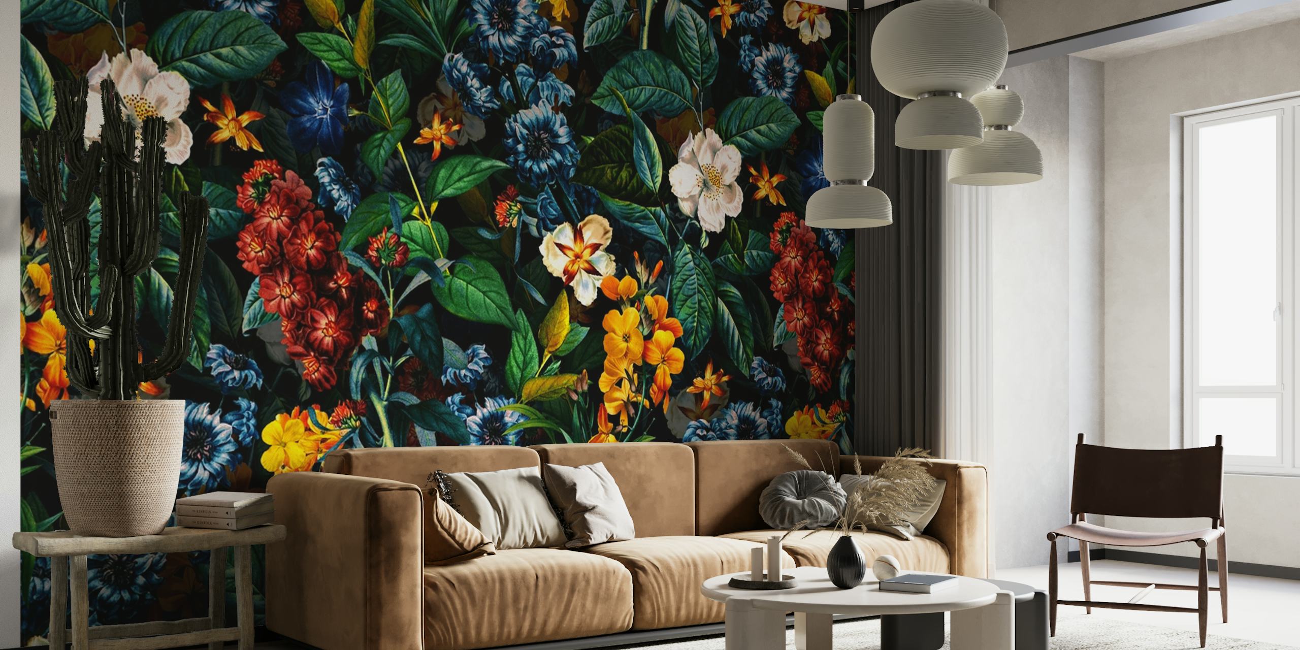 Papel pintado floral Mysterious Garden II en una habitación