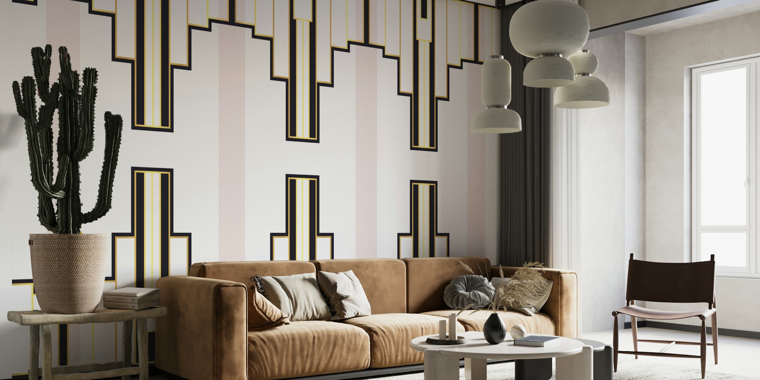 Ταπετσαρία Art Deco Ivory Gold σε ένα κομψό δωμάτιο