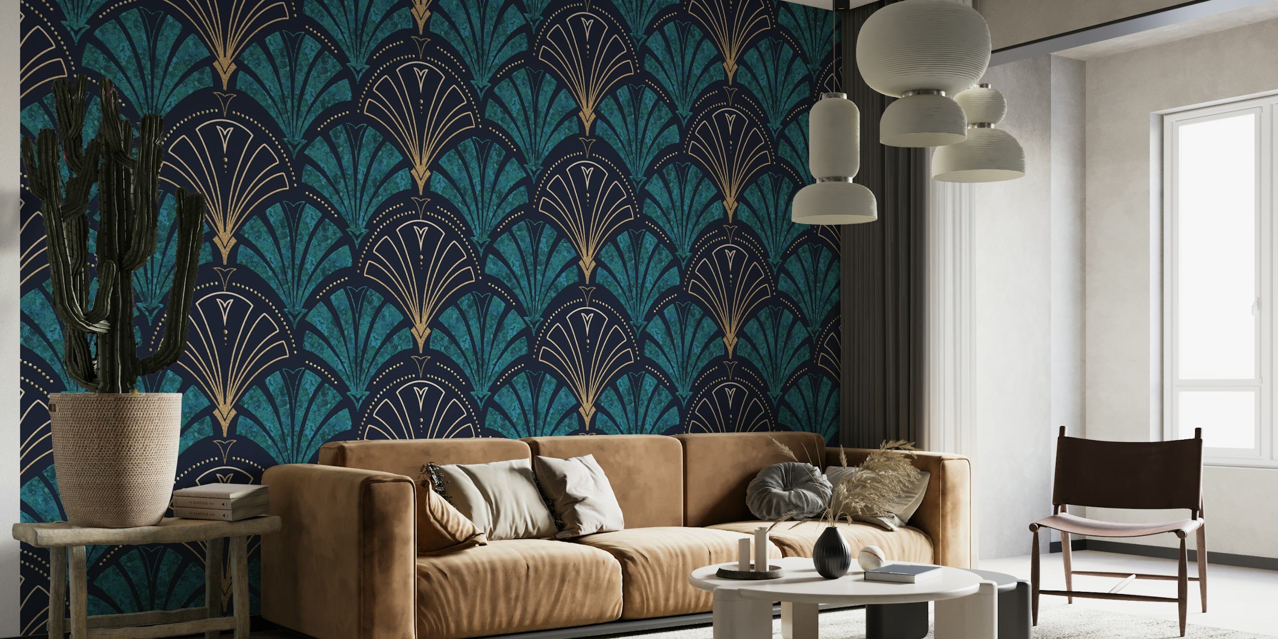 192s Papel pintado Art Deco Gold y Teal inspirado en Gatsby