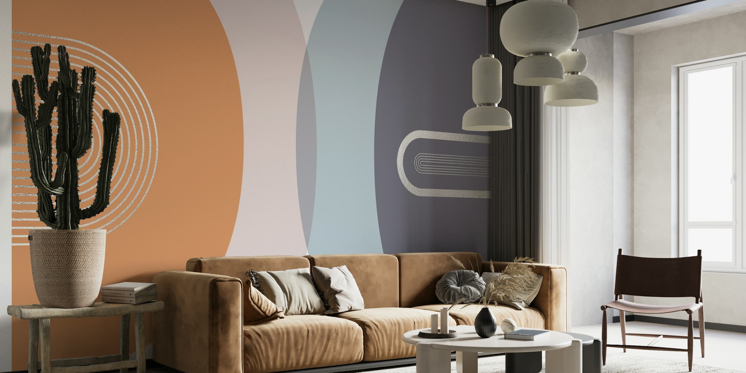 Modern Mid Century Arches wall mural with earth tones and retro shapes