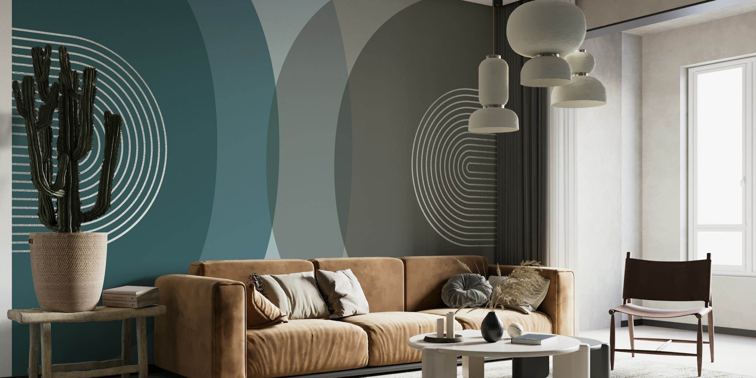 Mid-Century Modern Style Wall Mural with Concentric Circles