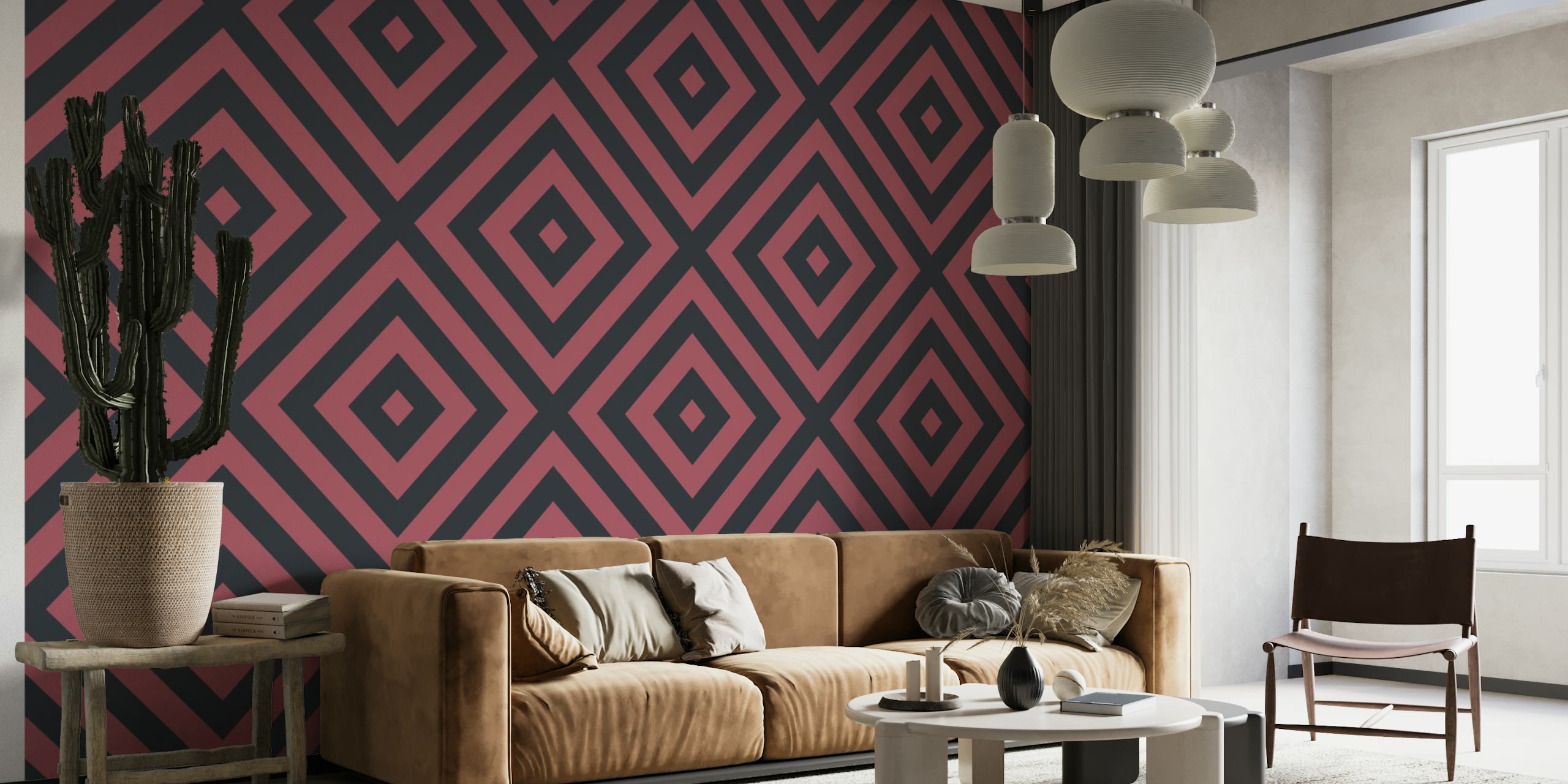 Geometric Squares Wine Black τοίχου με βαθιά κρασιά και μαύρα χρώματα