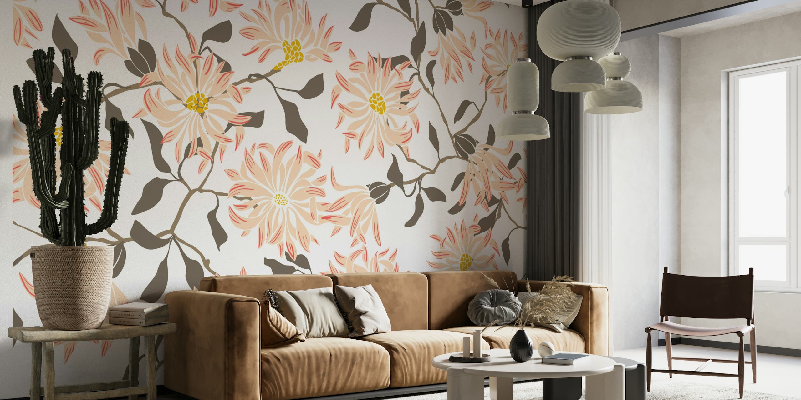 Cottage flowers chrysanthemums mural wallpaper