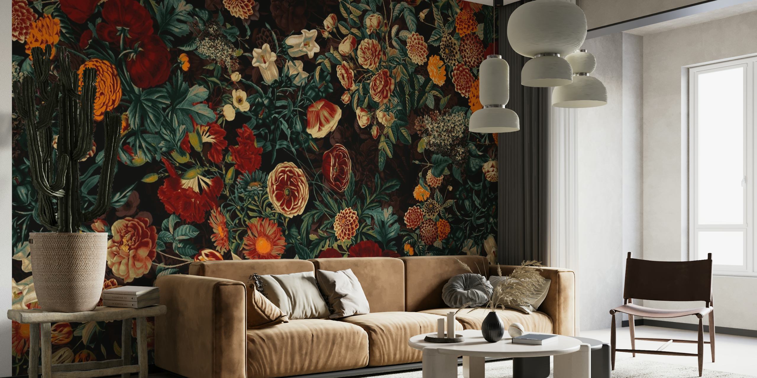 Intricate Exotic Garden Night XXI Design Wallpaper by Burcu Korkmazyurek