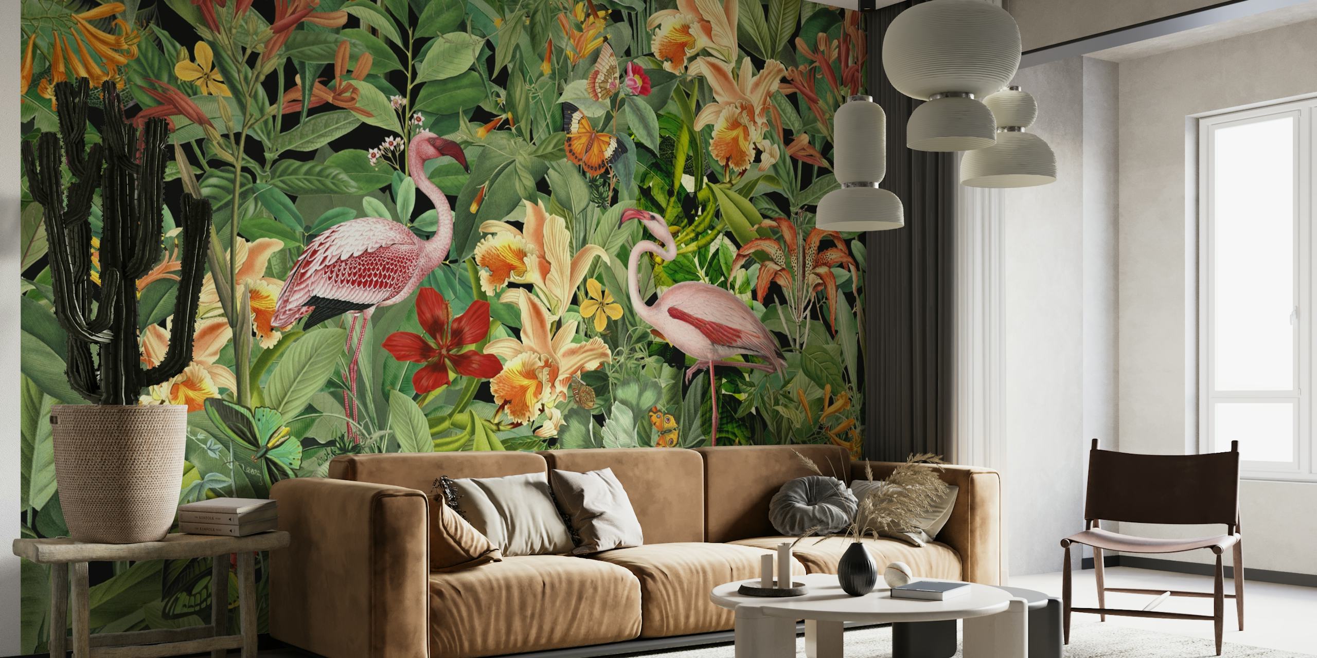 Tropical Flamingo Jungle papel de parede