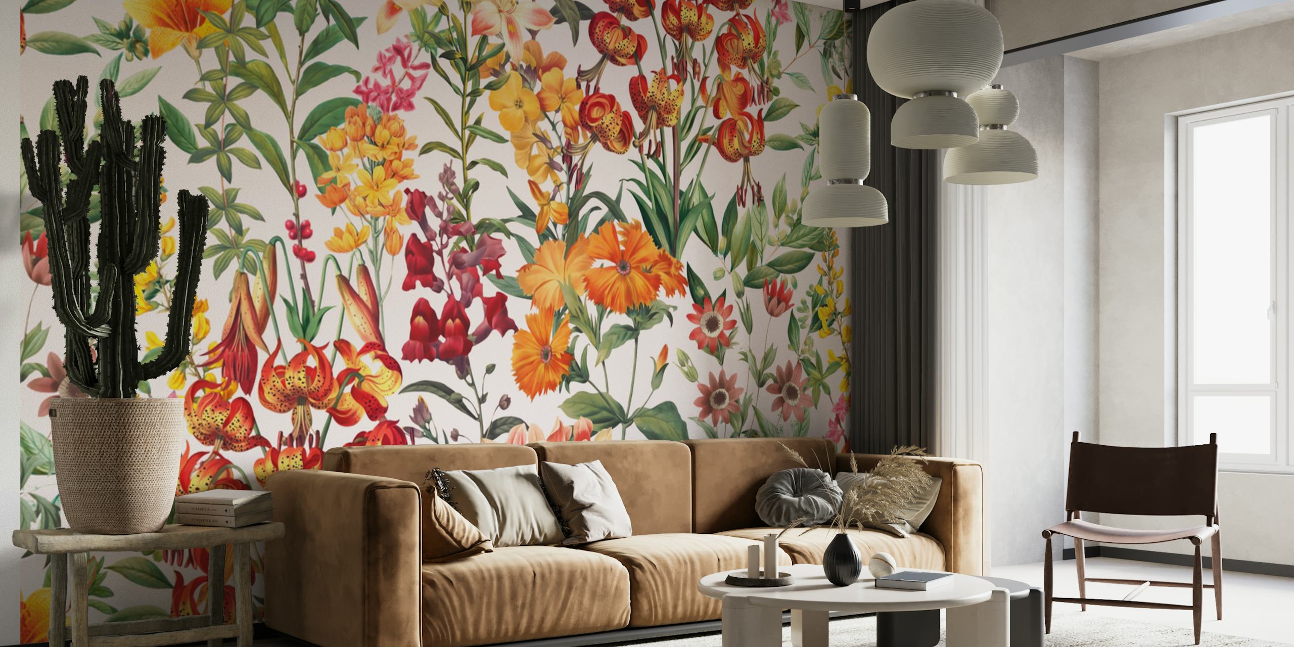 Floral wallpaper design in a room
