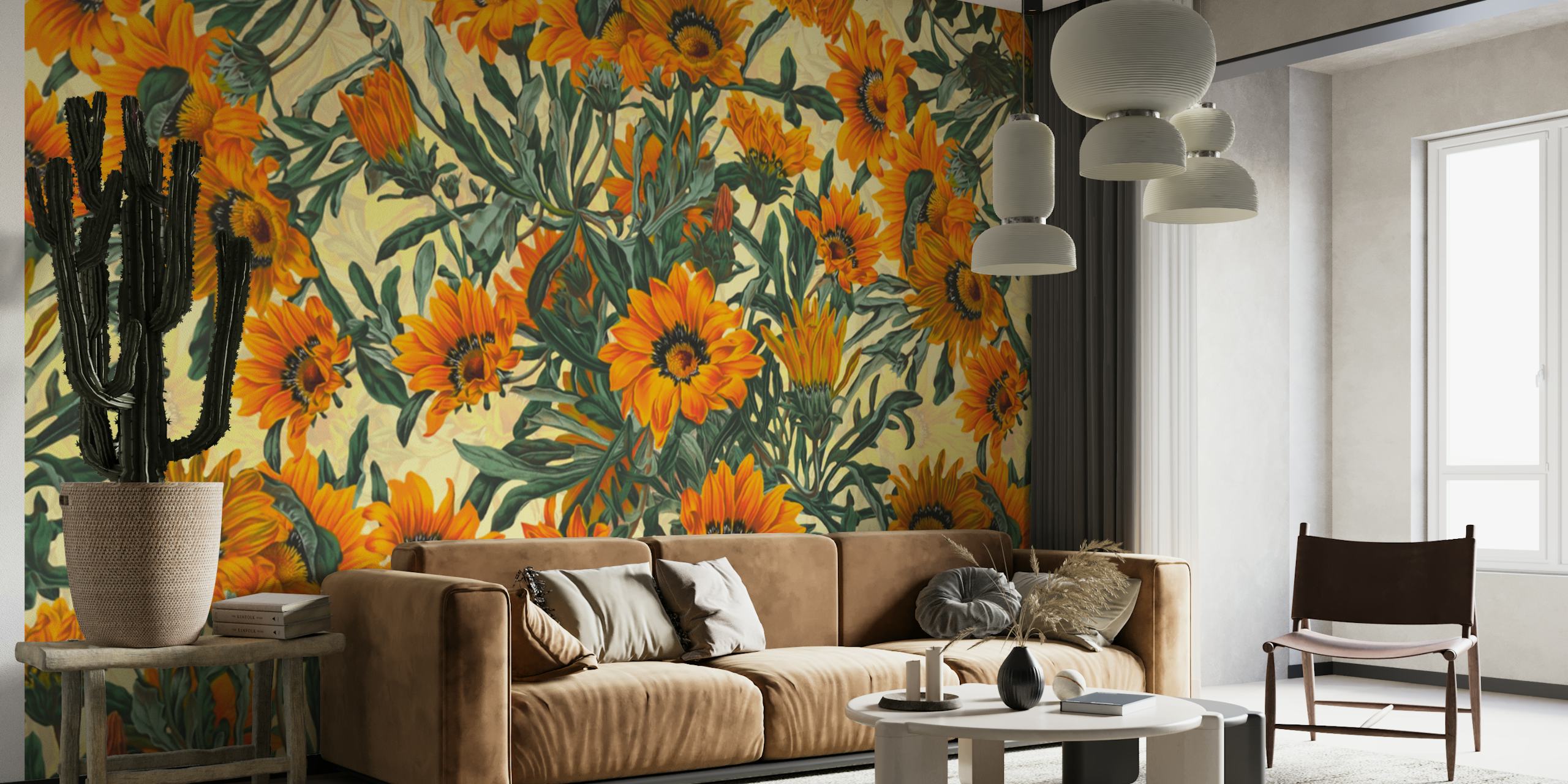 Summer Dreams Gazania floral wallpaper in a room