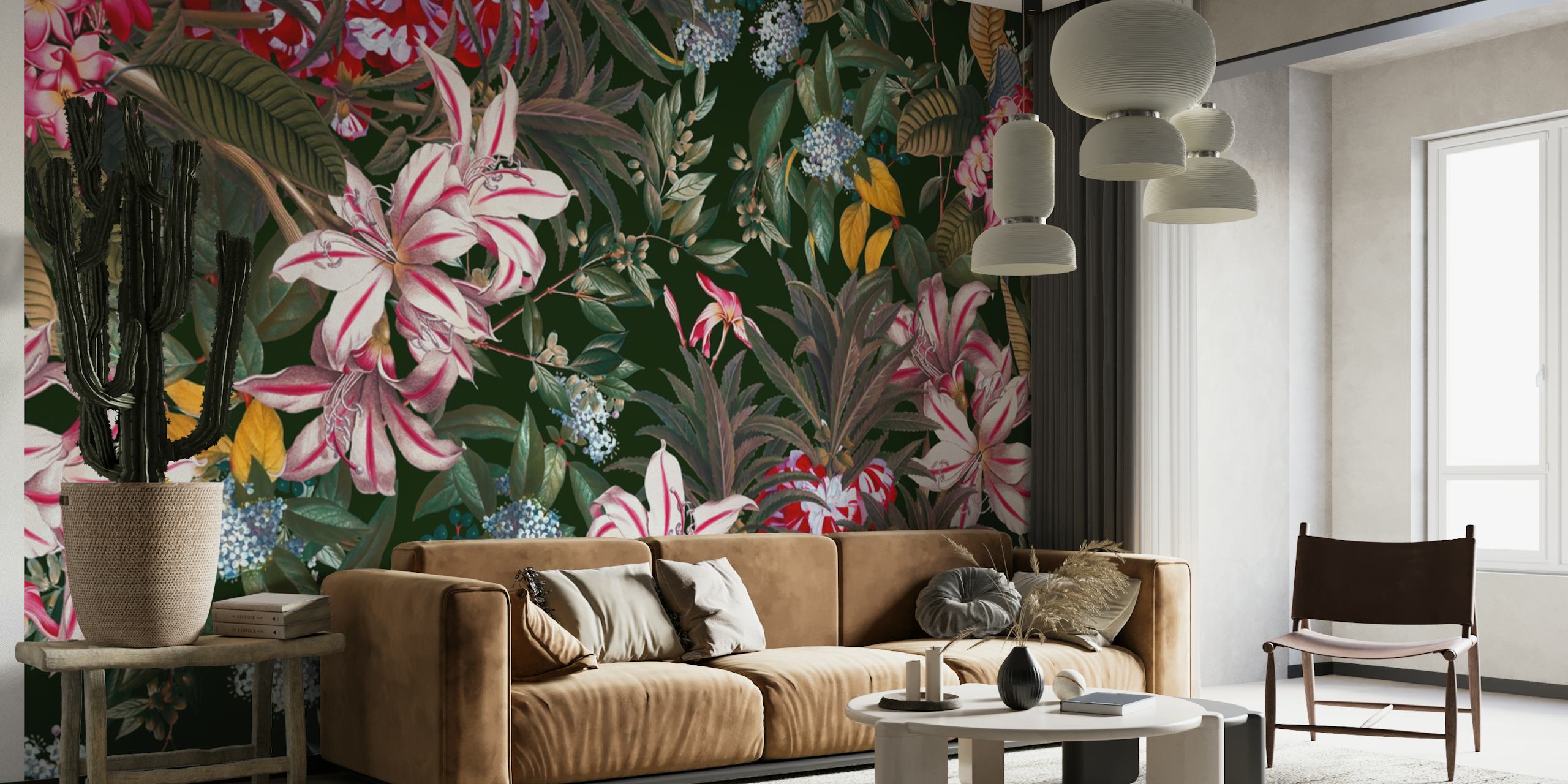 Diseño de papel tapiz floral en una habitación