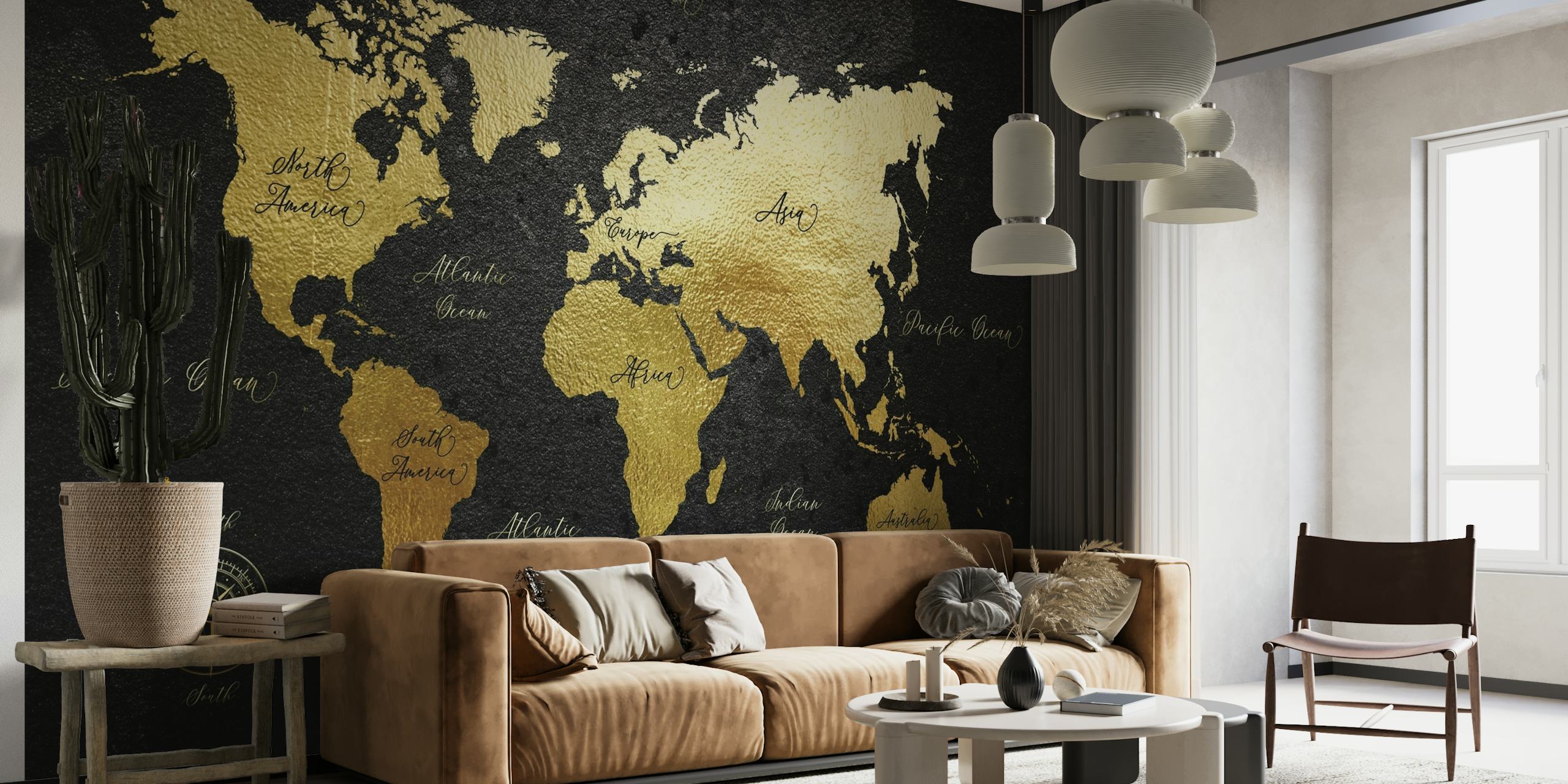Luxury Black and Gold World Map Wall Art wallpaper