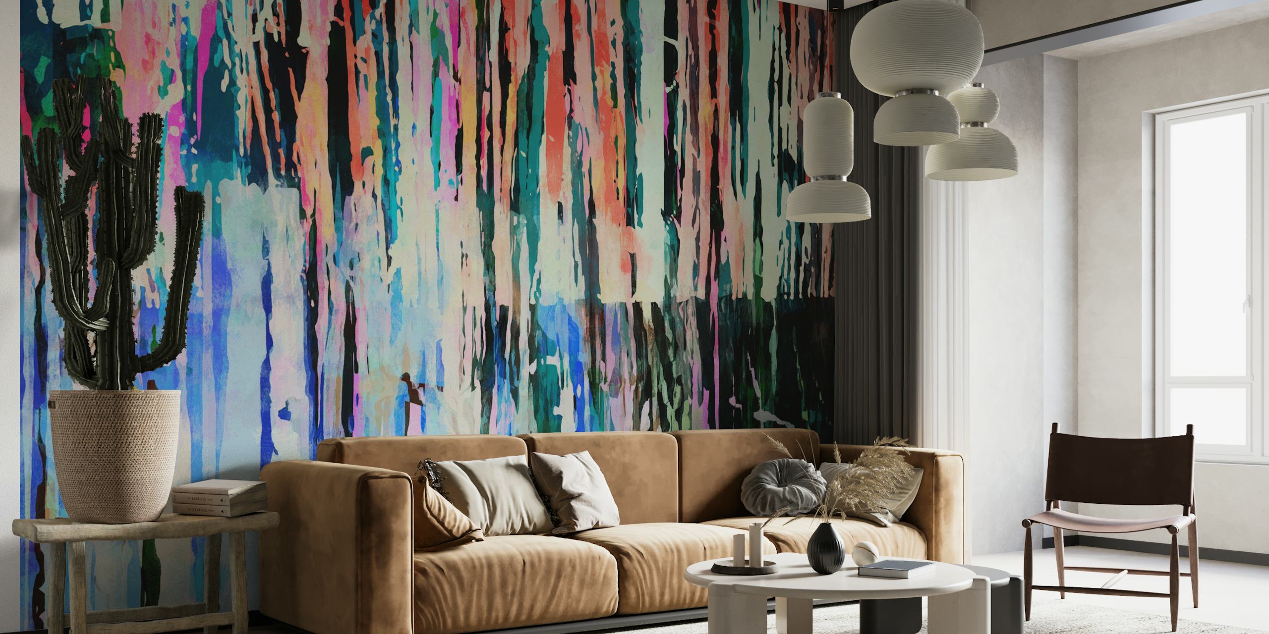 Abstrakt färgglad Irregular Traits tapet med droppande färgdesign.