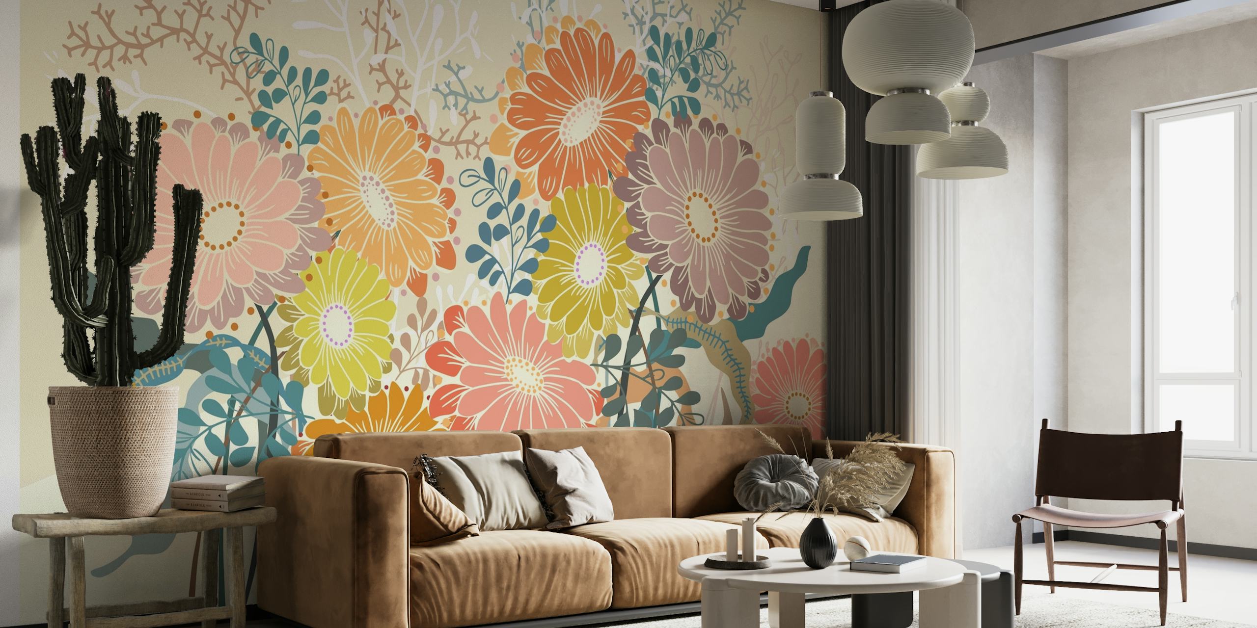 Flower Bouquet earthy tones wallpaper