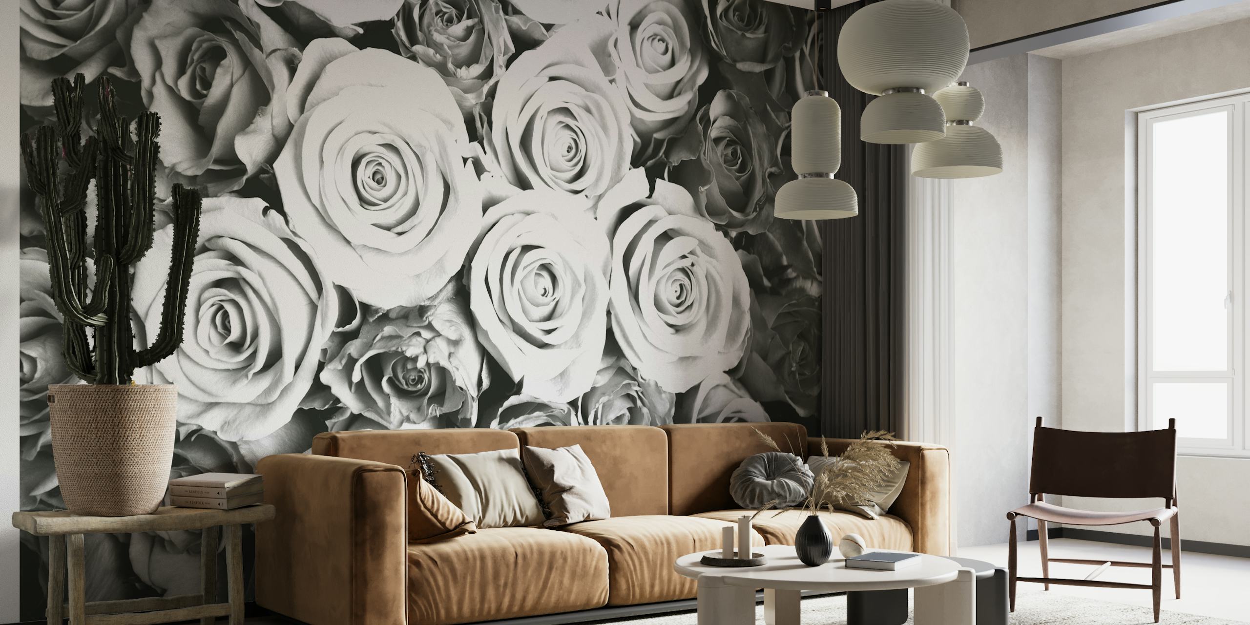 Roses black and white papel pintado