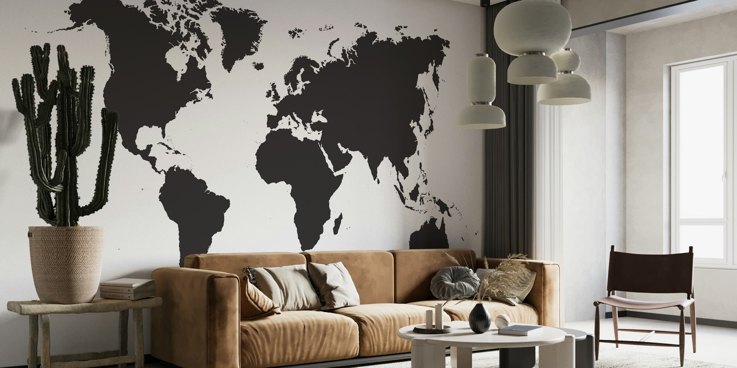 Black and white world map silhouette wallpaper