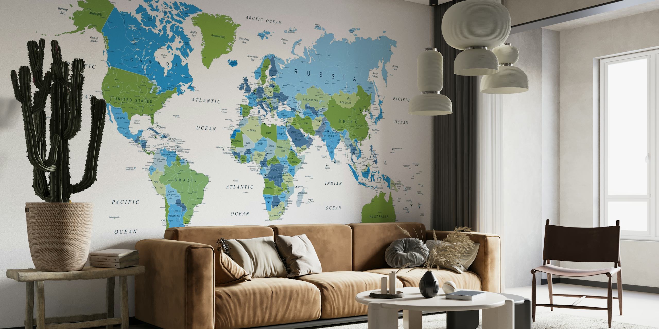 world map in blue and green colors, geographical details wallpaper