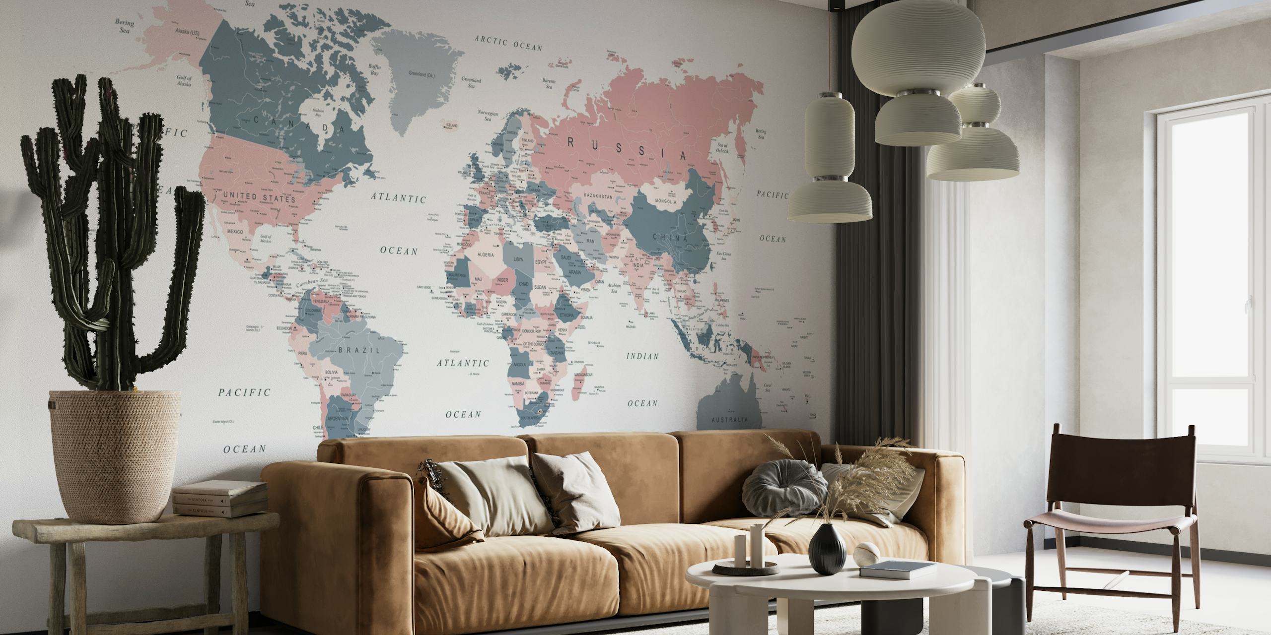 World Map in Pink and Blue papel de parede