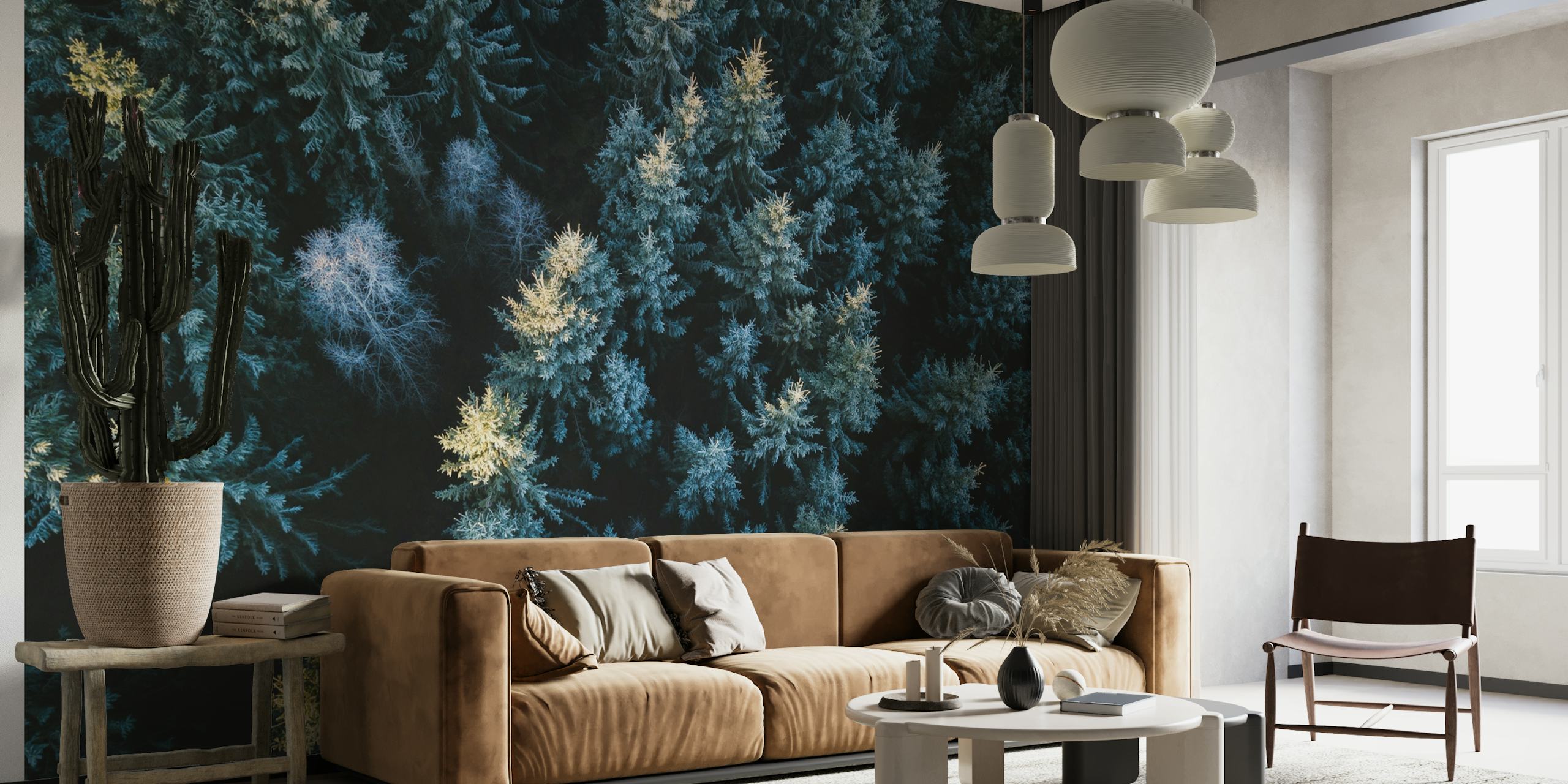 Wall mural of forest treetops with dense green foliage