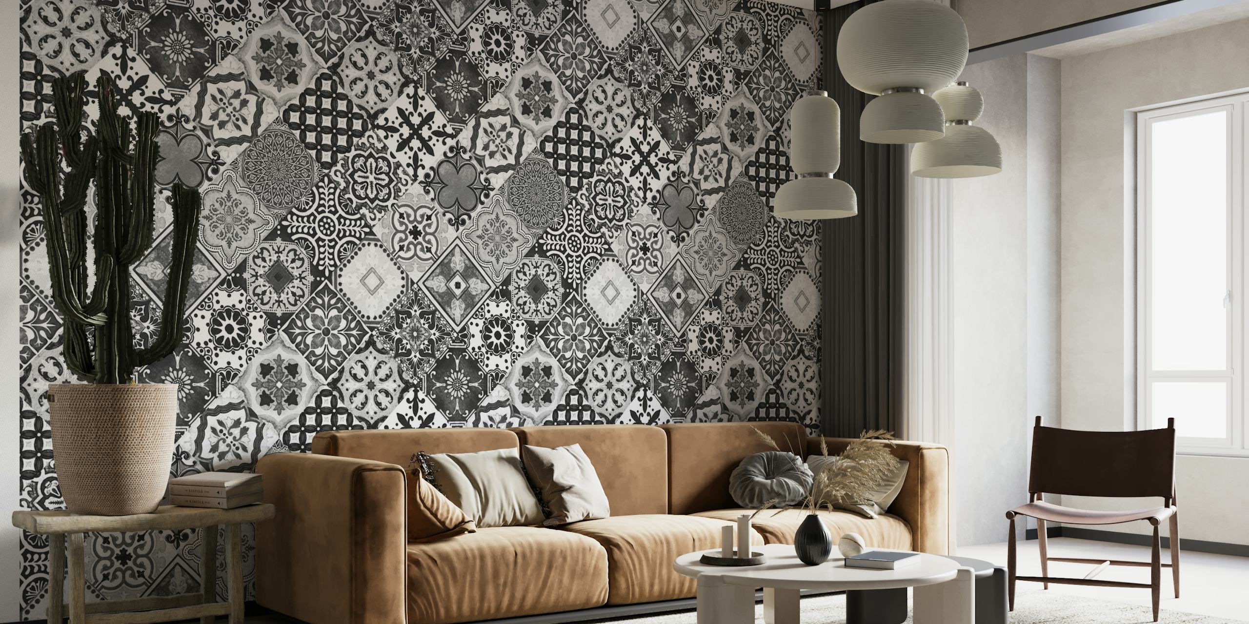 Talavera Tiles Black White wallpaper