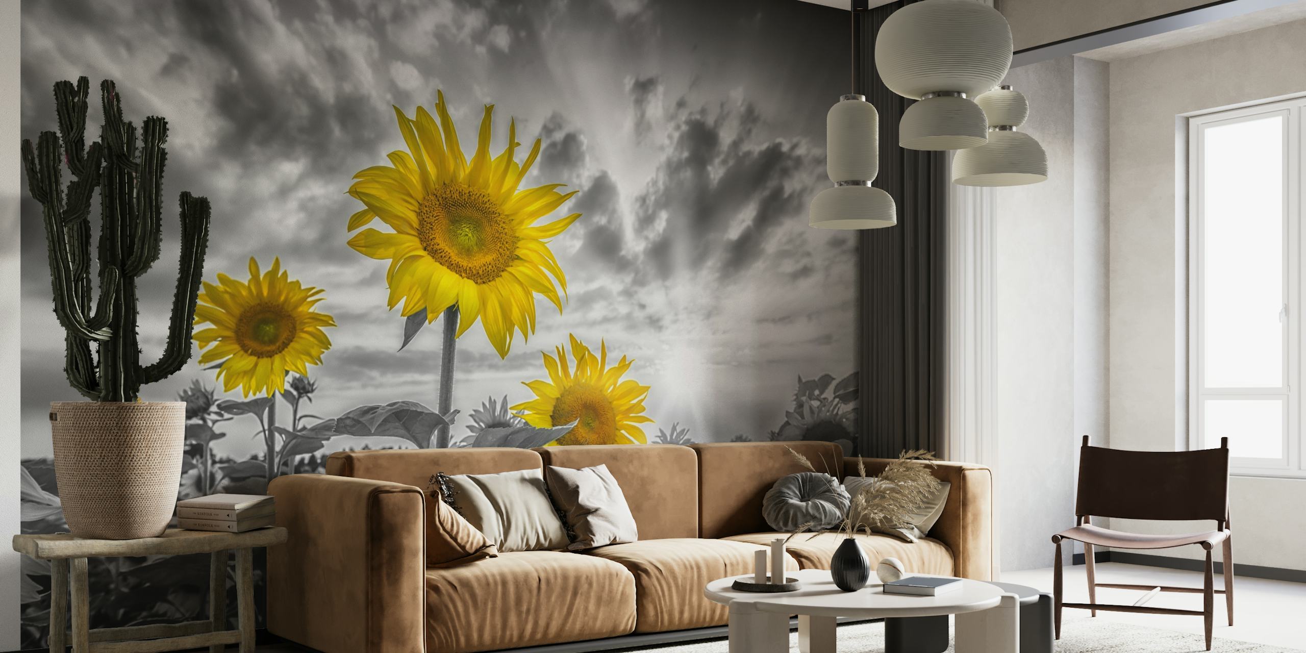 Color pop sunflowers in sunset behang