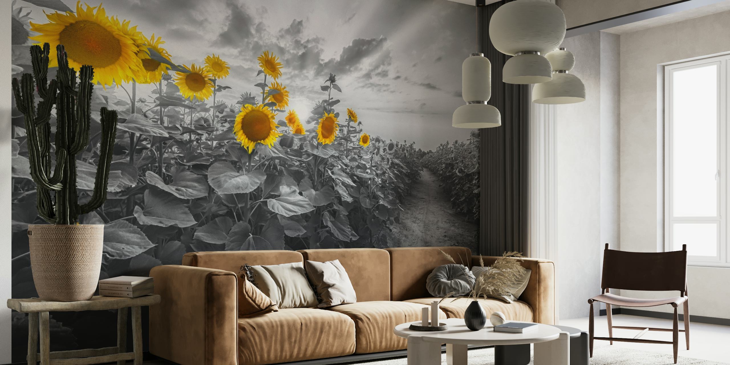 Yellow pop sunflower pathway wallpaper