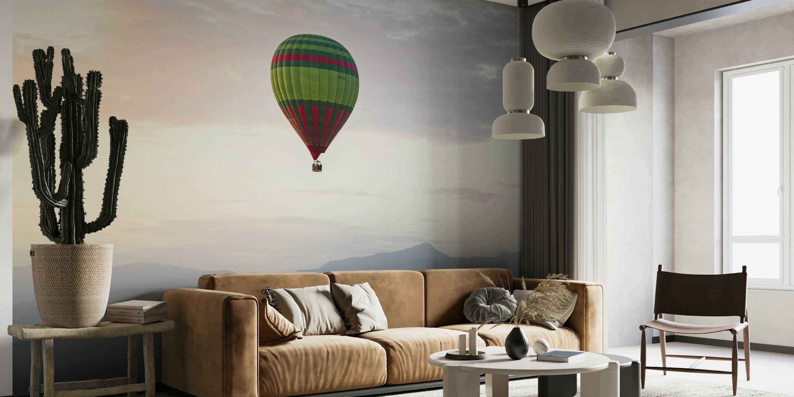 Hot air balloon over Moroccan landscape wall mural