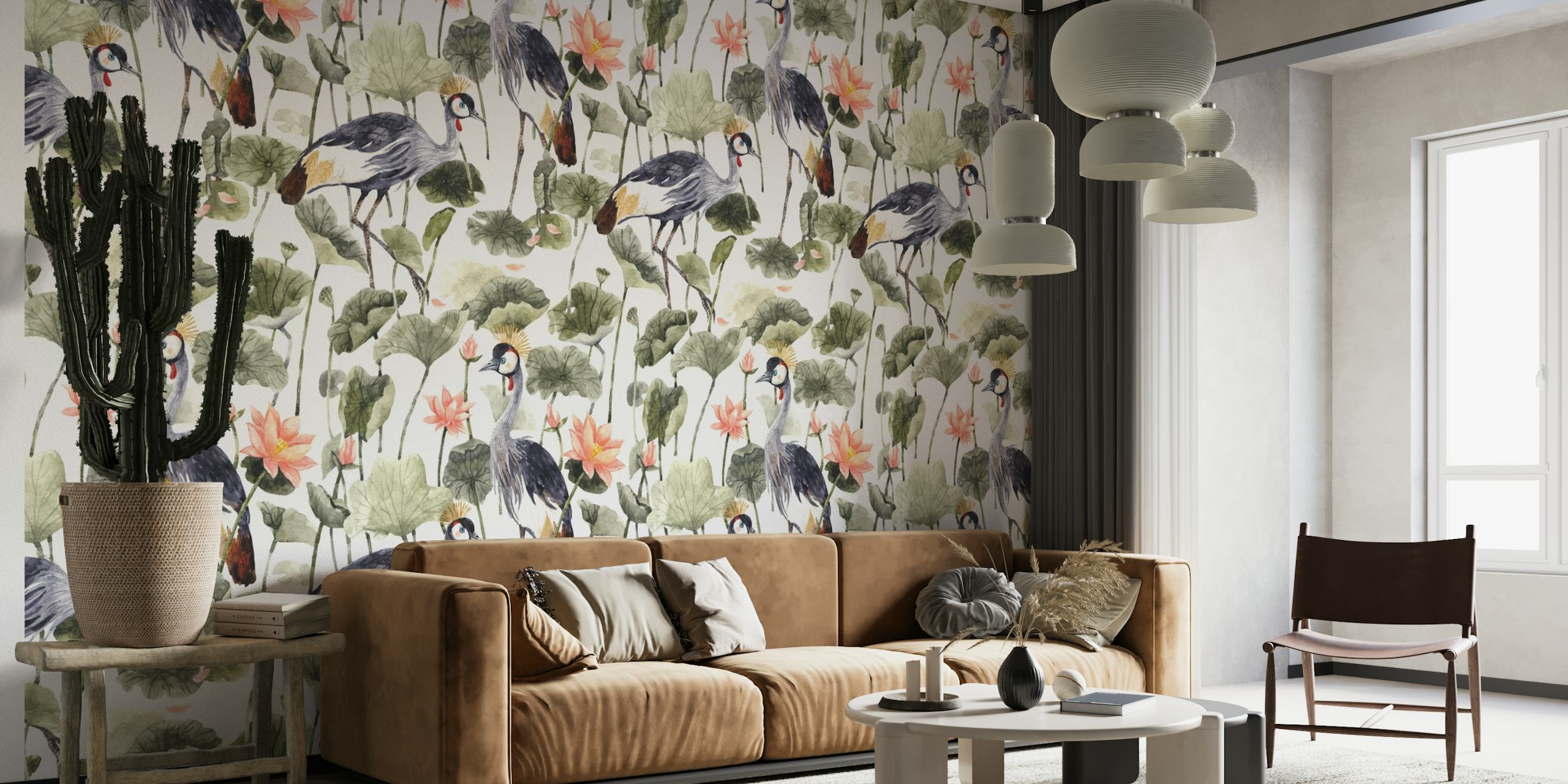 Crane and Lotus wallpaper