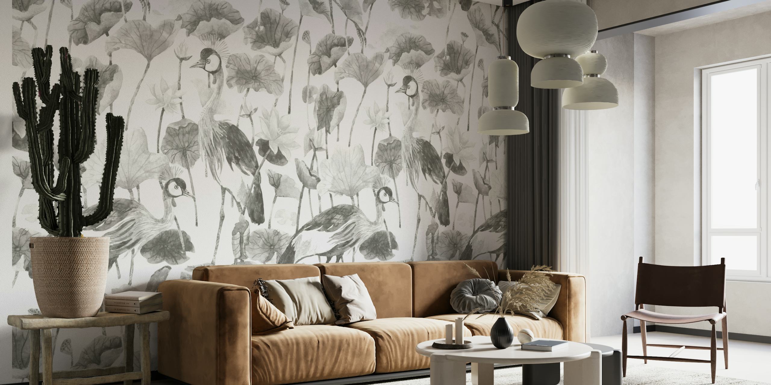 Grey Crane and Lotus wallpaper