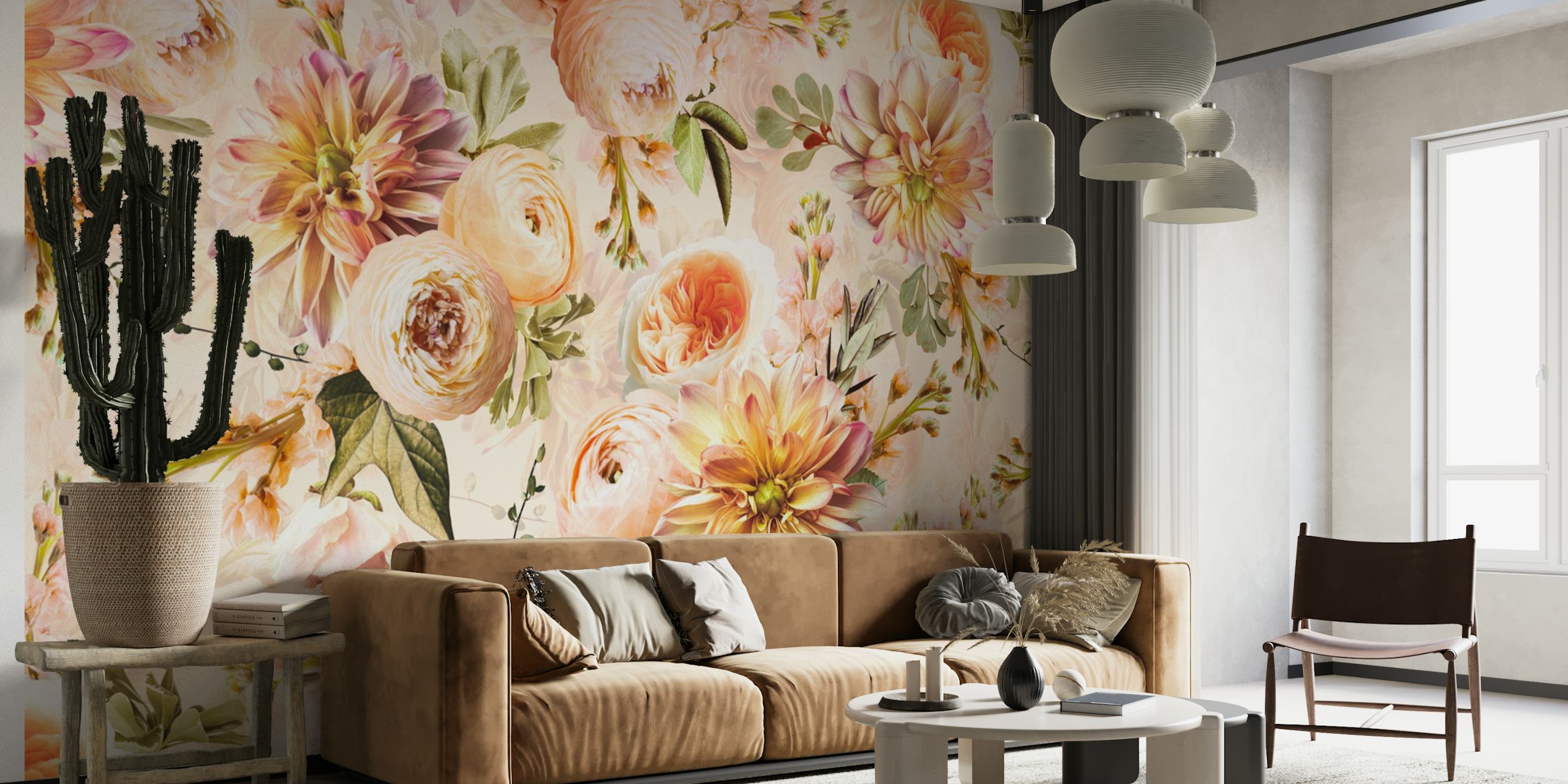Baroque Lush Peach Fall Garden em um quarto