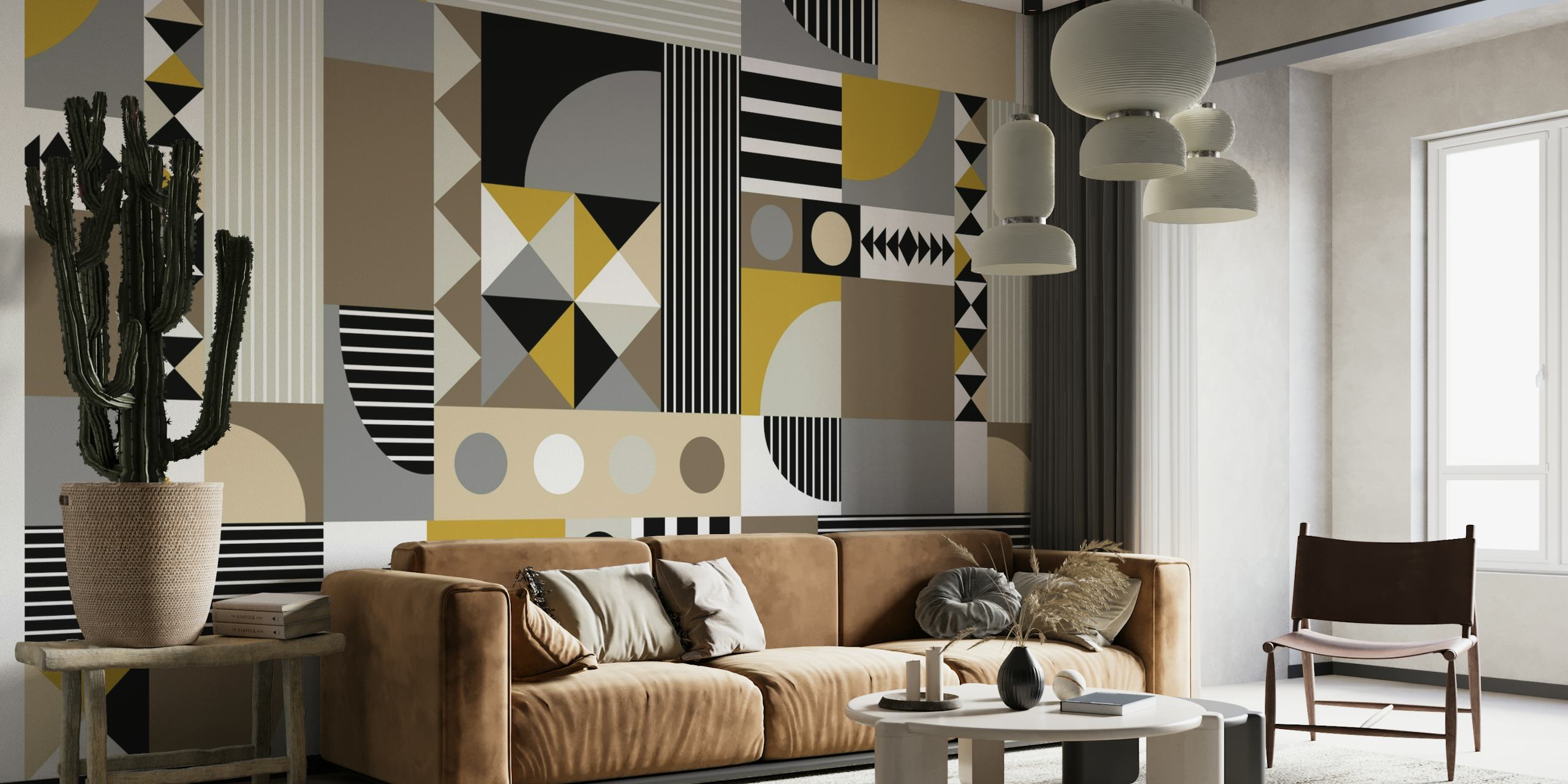 Playroom mustard grey beige wallpaper