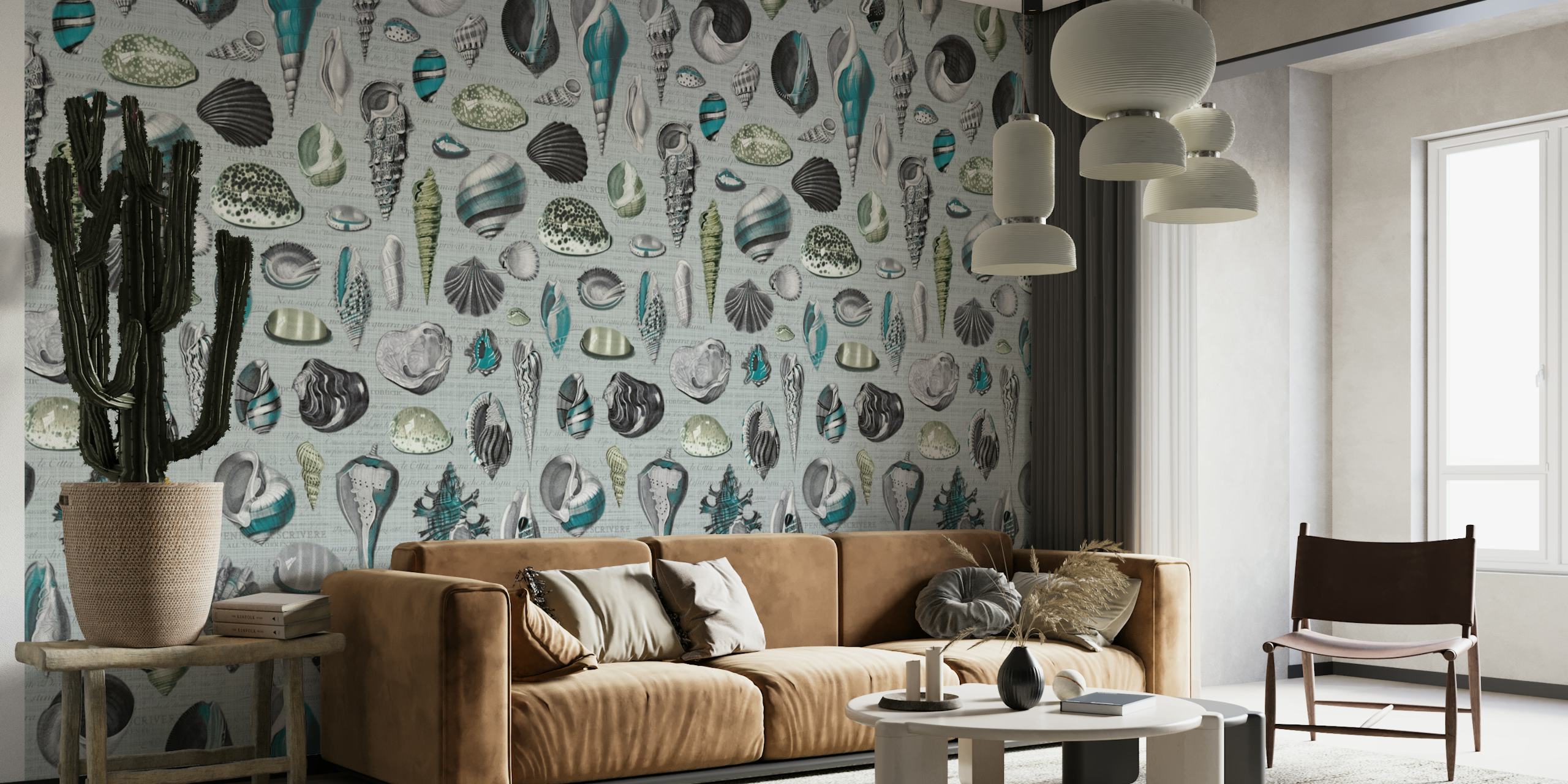 Nautilus aqua sage medium grey wallpaper