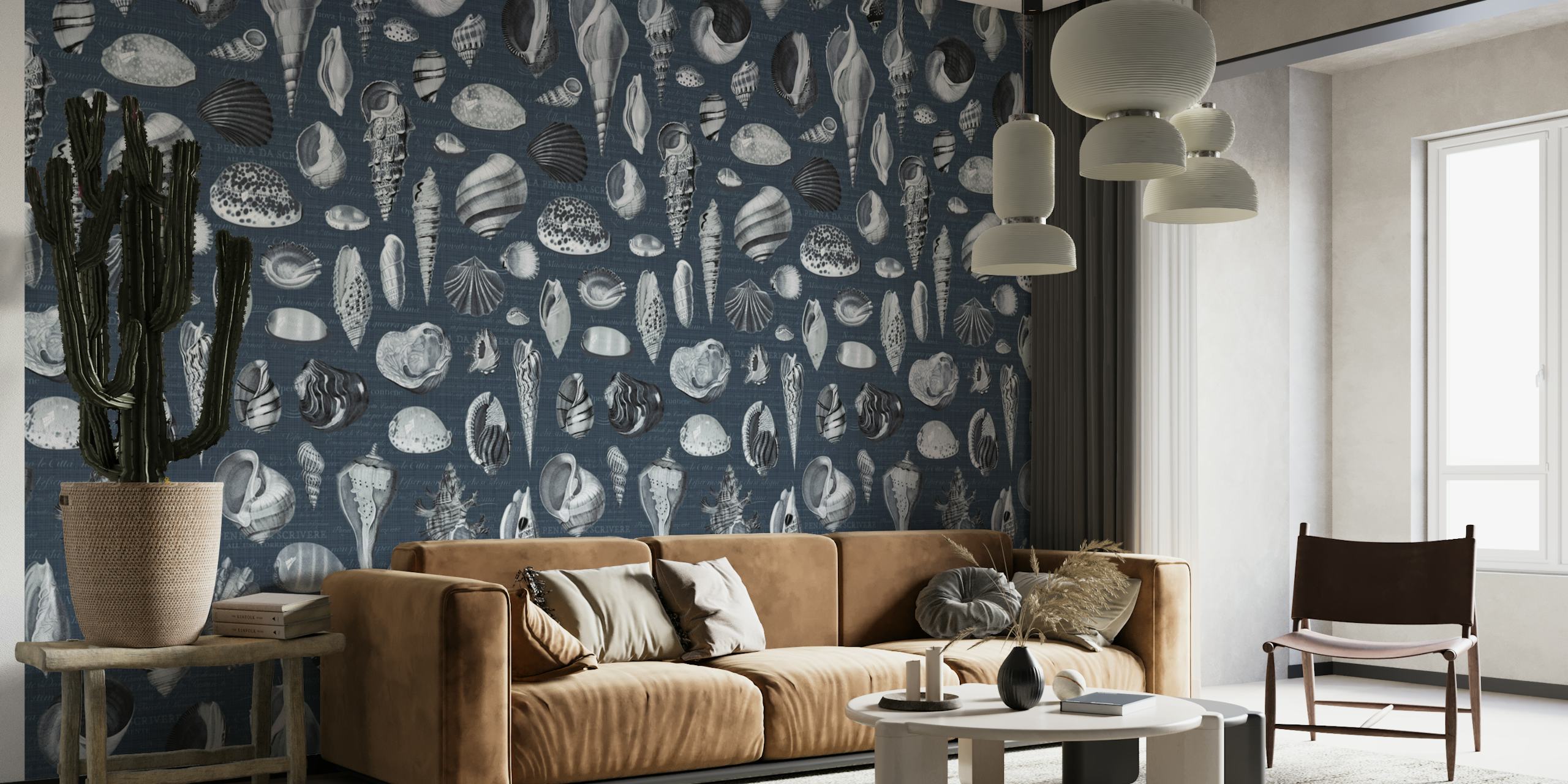 Nautilus in grey navy blue wallpaper