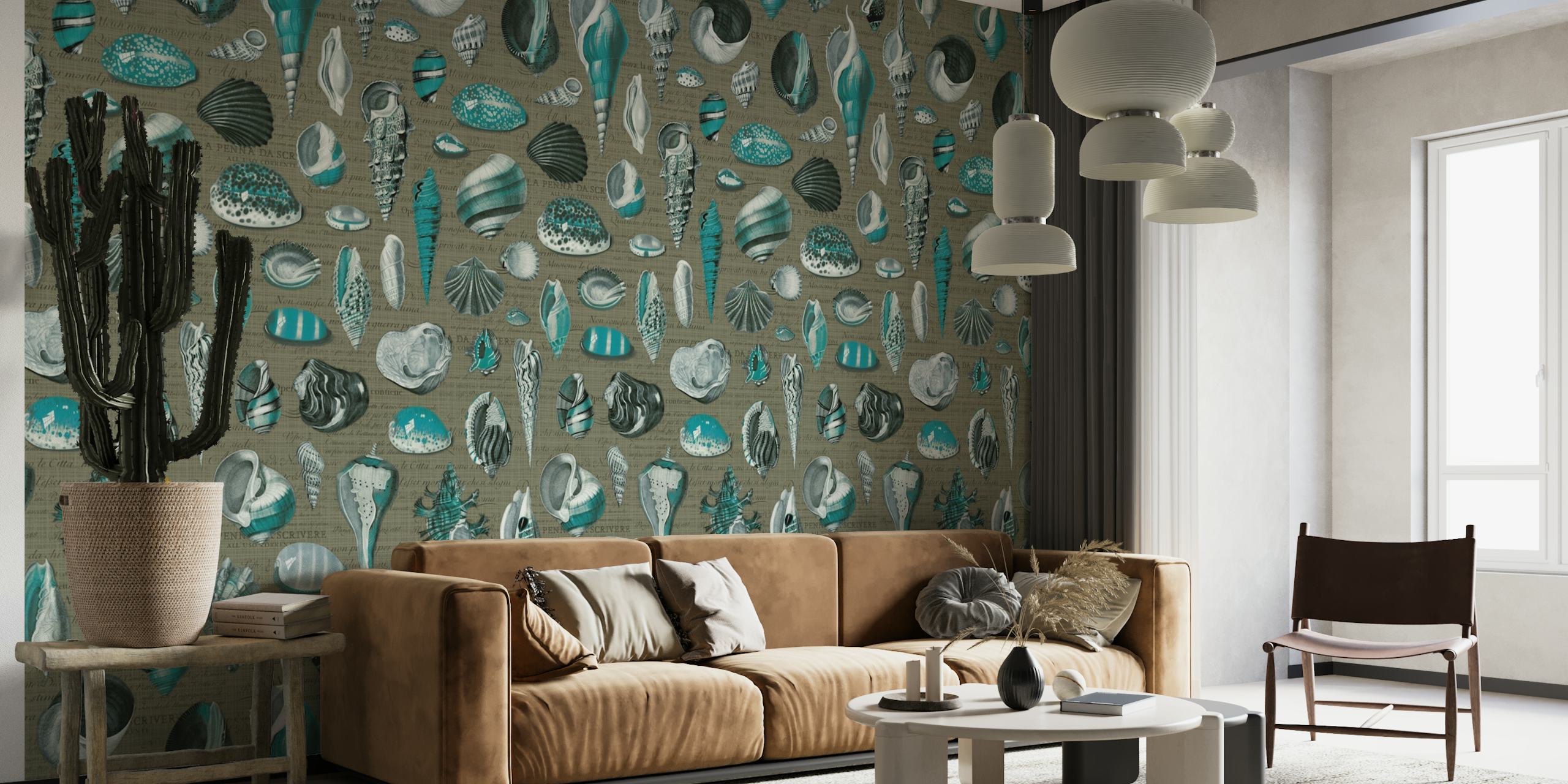 Nautilus turquoise olive grey wallpaper