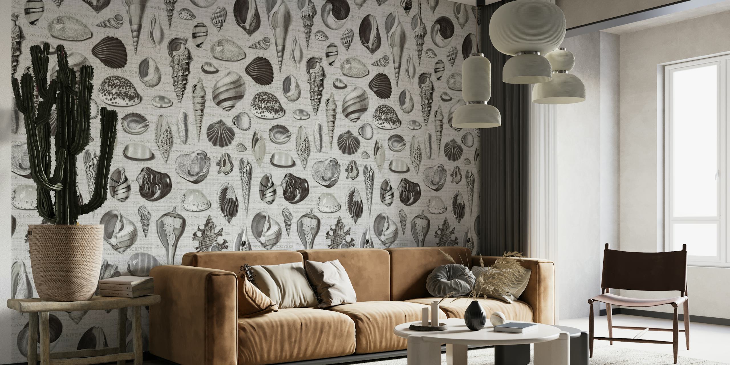 Abstract grey and black nautilus shell pattern wall mural