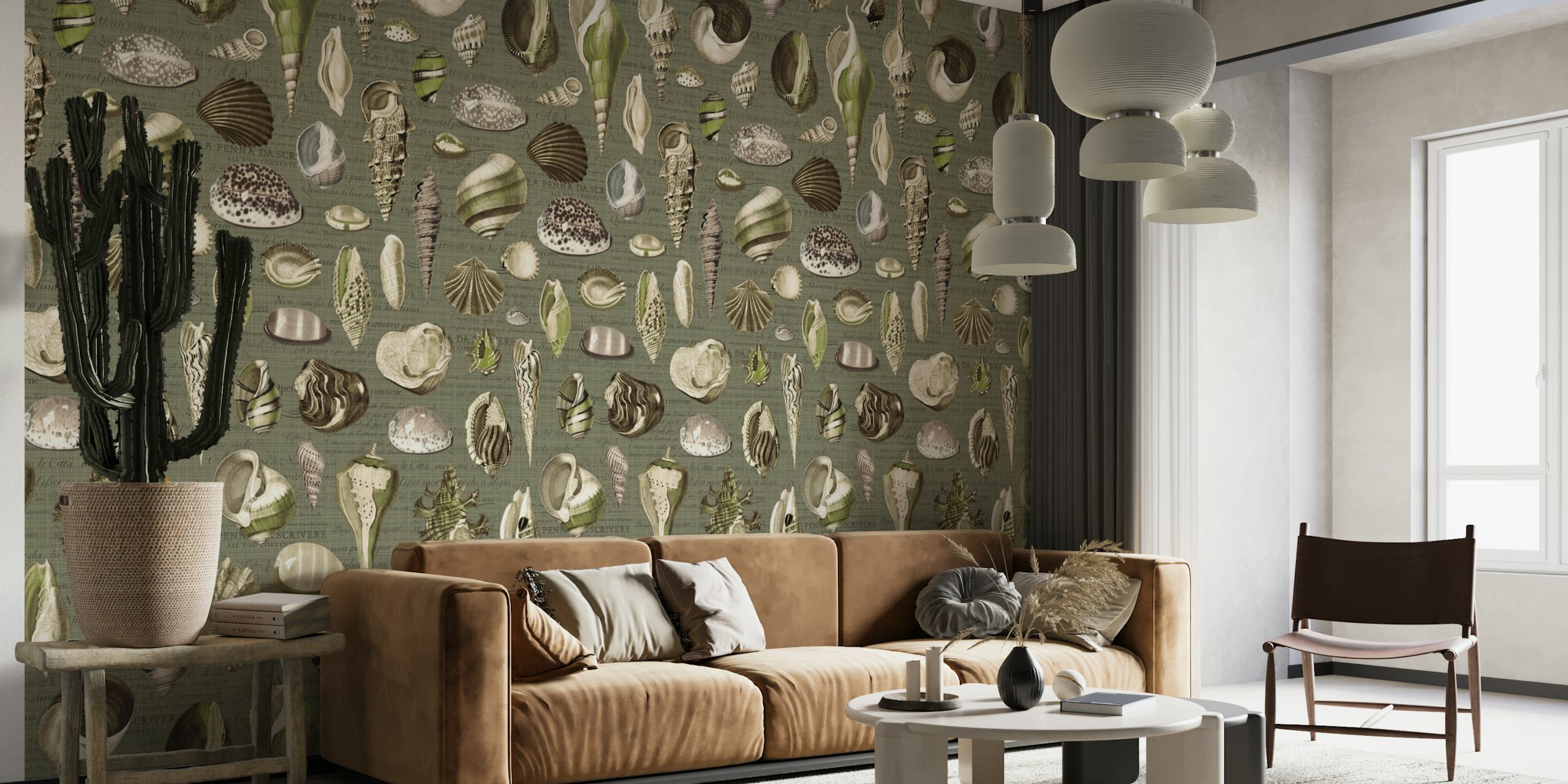 Nautilus olive sage beige wallpaper