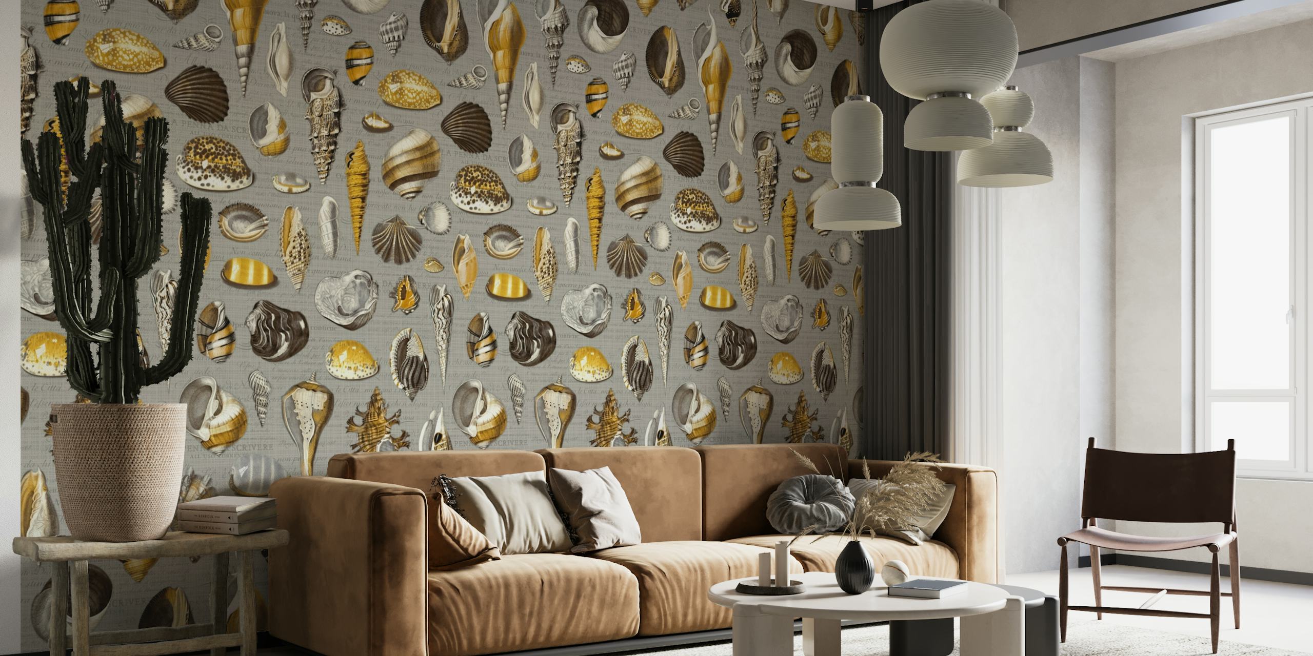 Nautilus in yellow grey taupe wallpaper