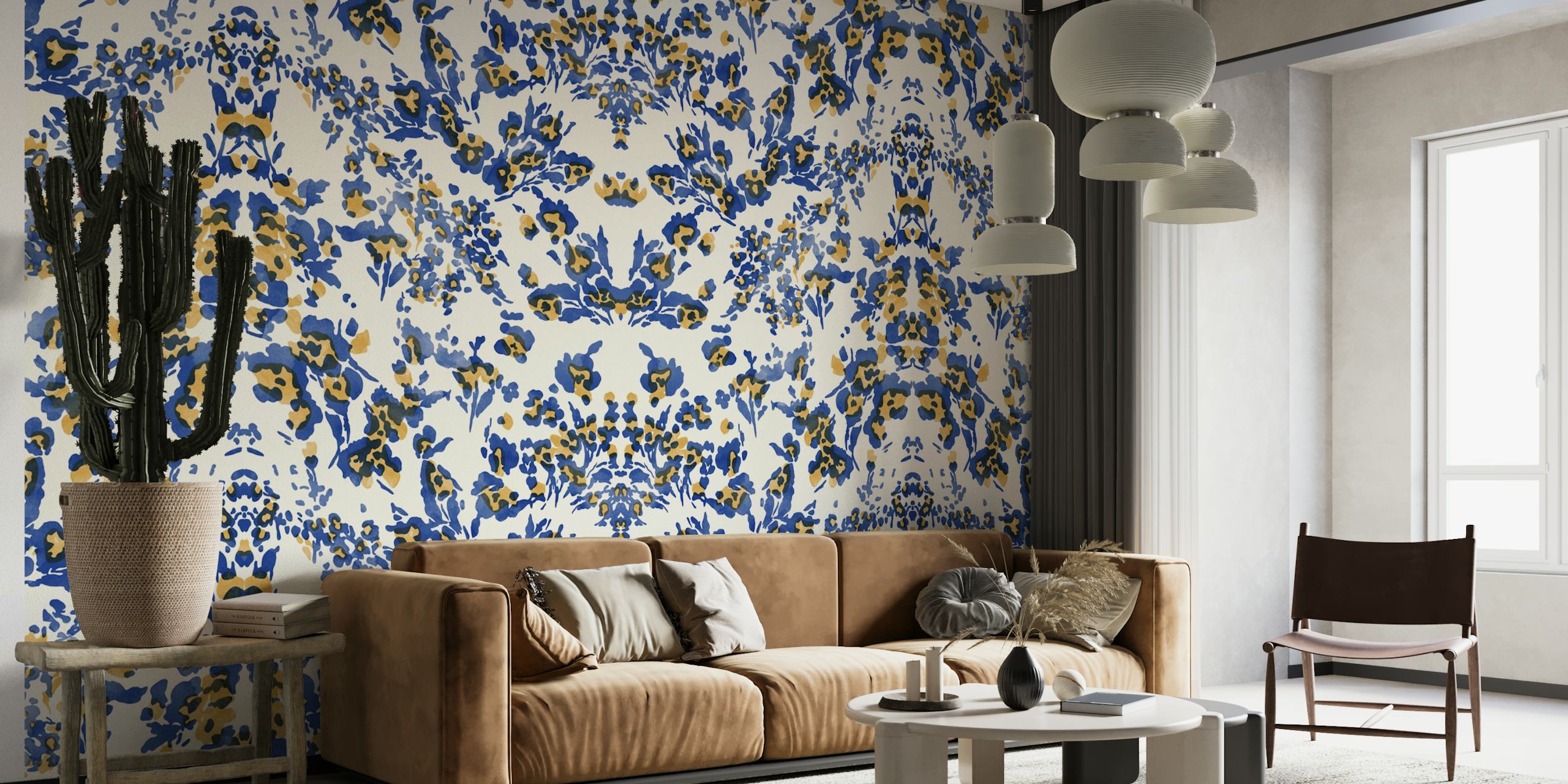 Abstract garden mosaic wall mural with floral and geometric patterns