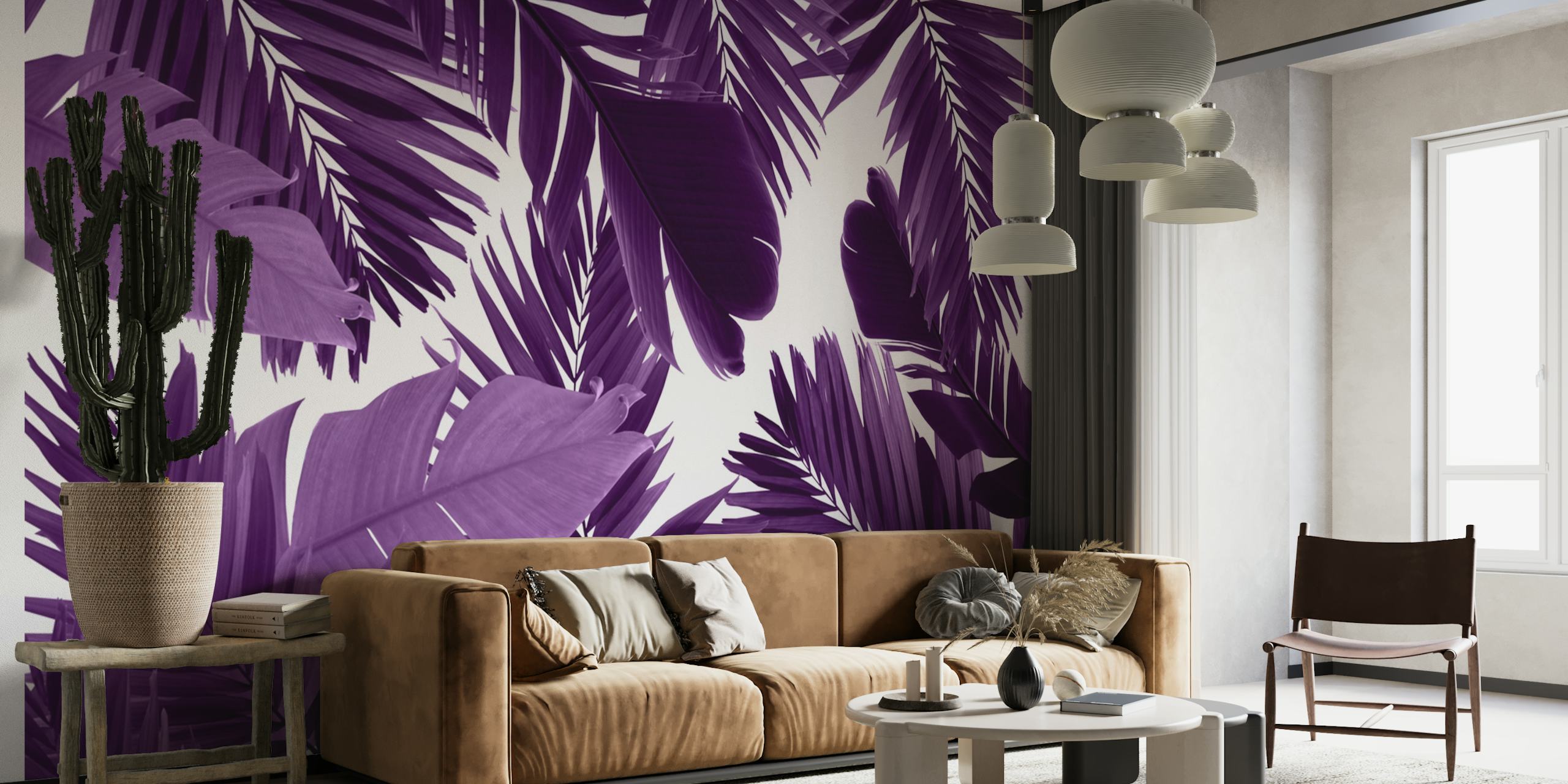 Papier peint mural de feuilles de jungle violettes de Happywall intitulé 'Jungle Leaves Finesse 5'